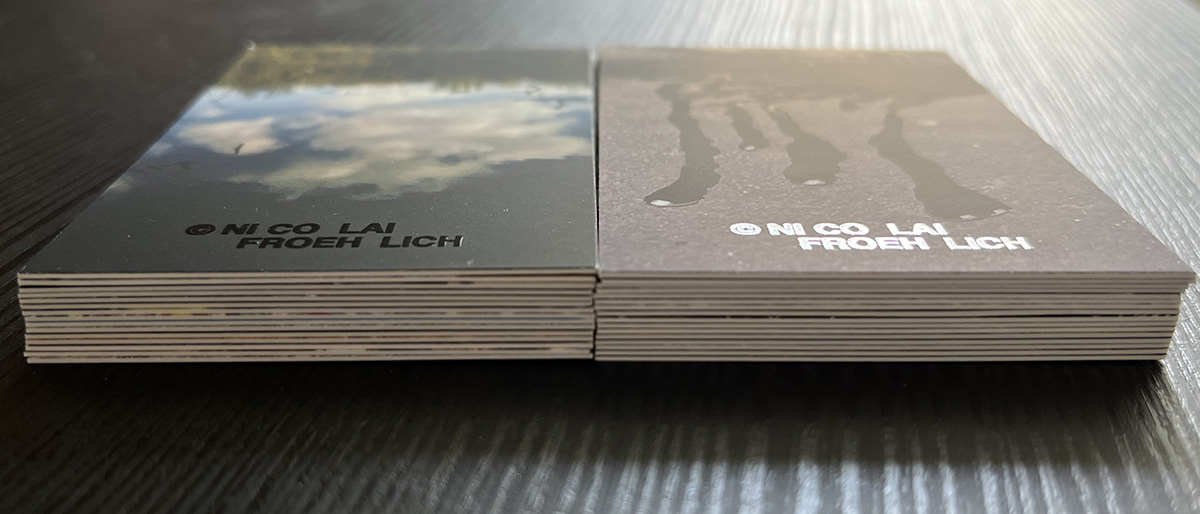 These business cards have a glossy surface that helps bring out the contrast and subtlety in the logo and photos that can be seen on her website. Each card has a different image on the front.