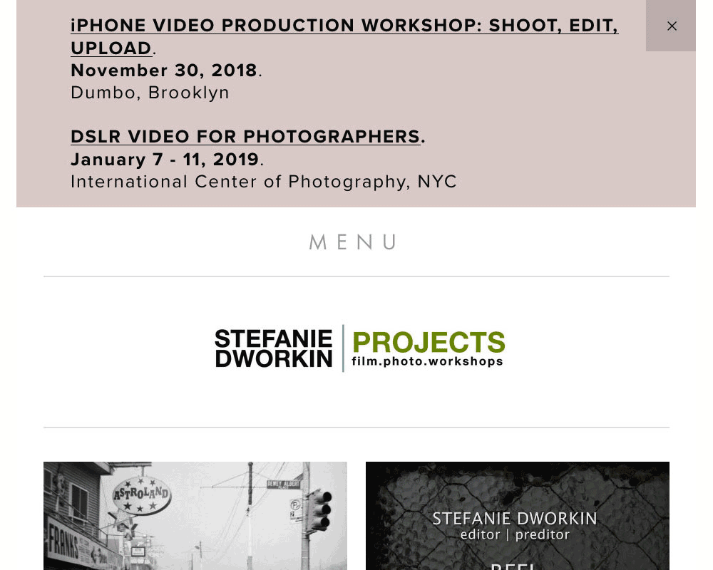 Website portoflio and online with e-commerce for Stefanie Dworkin Projects' workshops and classes.