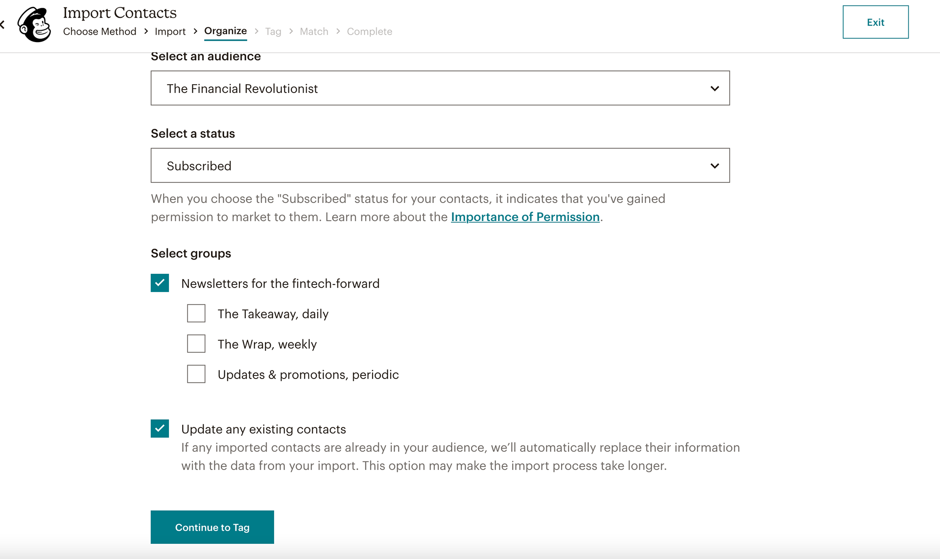 Mailchimp Signup Page created allowing subscribers to select preferences for email marketing.