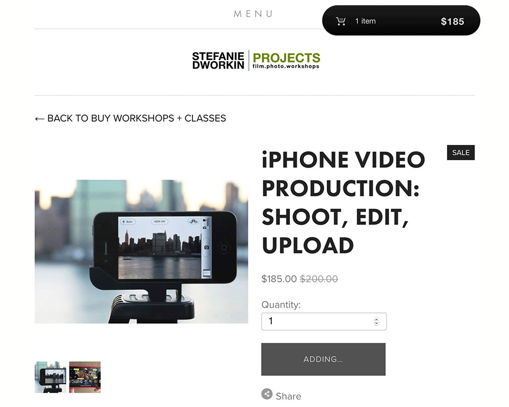 Sell inventory for services like this photography workshop by Stefanie Dworkin.