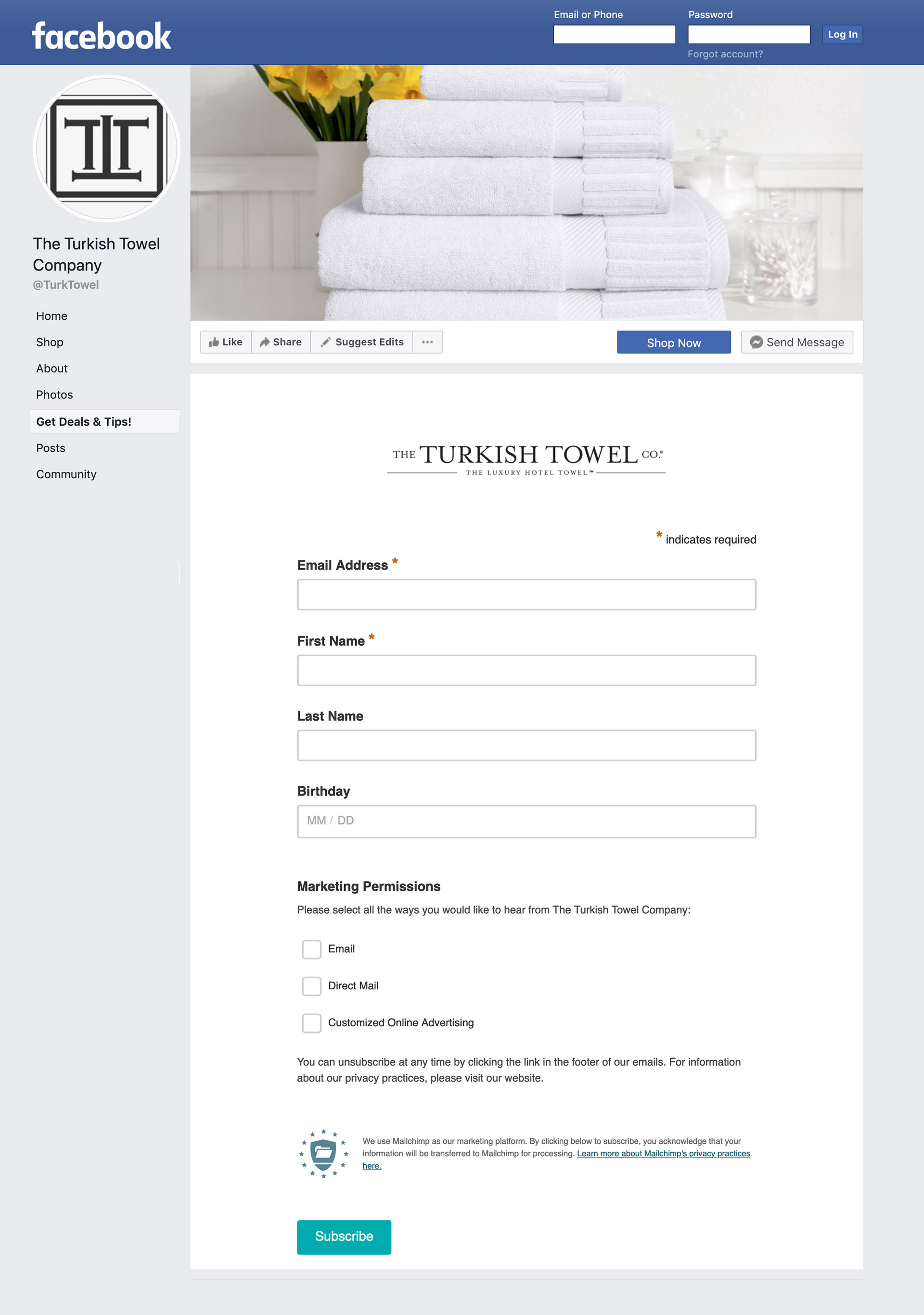 Add a Signup Form on Your Facebook Page to Collect New Sign-ups for email marketing.