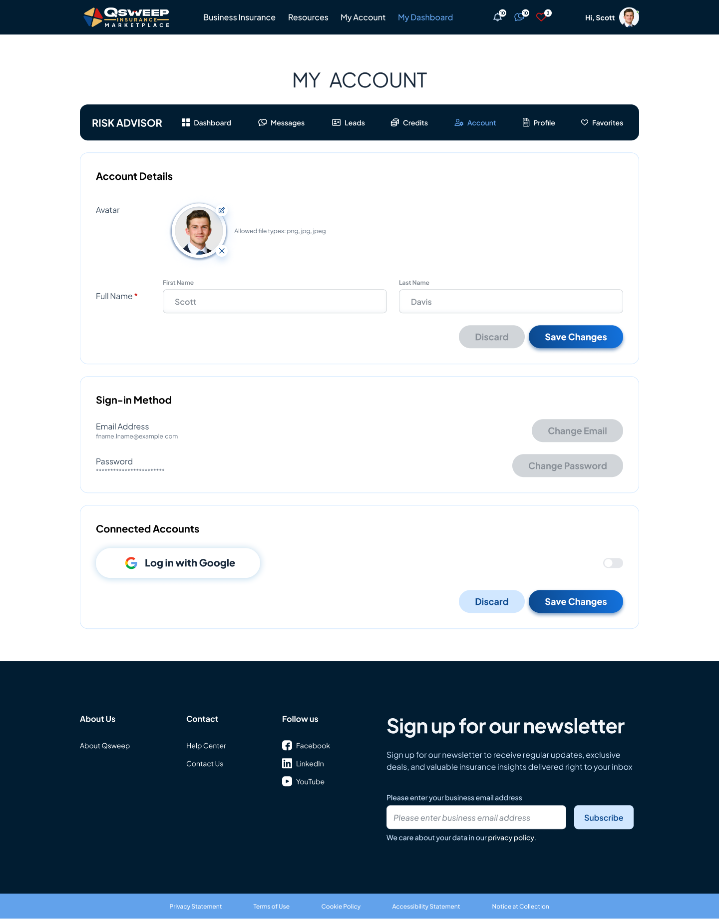 Advisor dashboard editable account screen