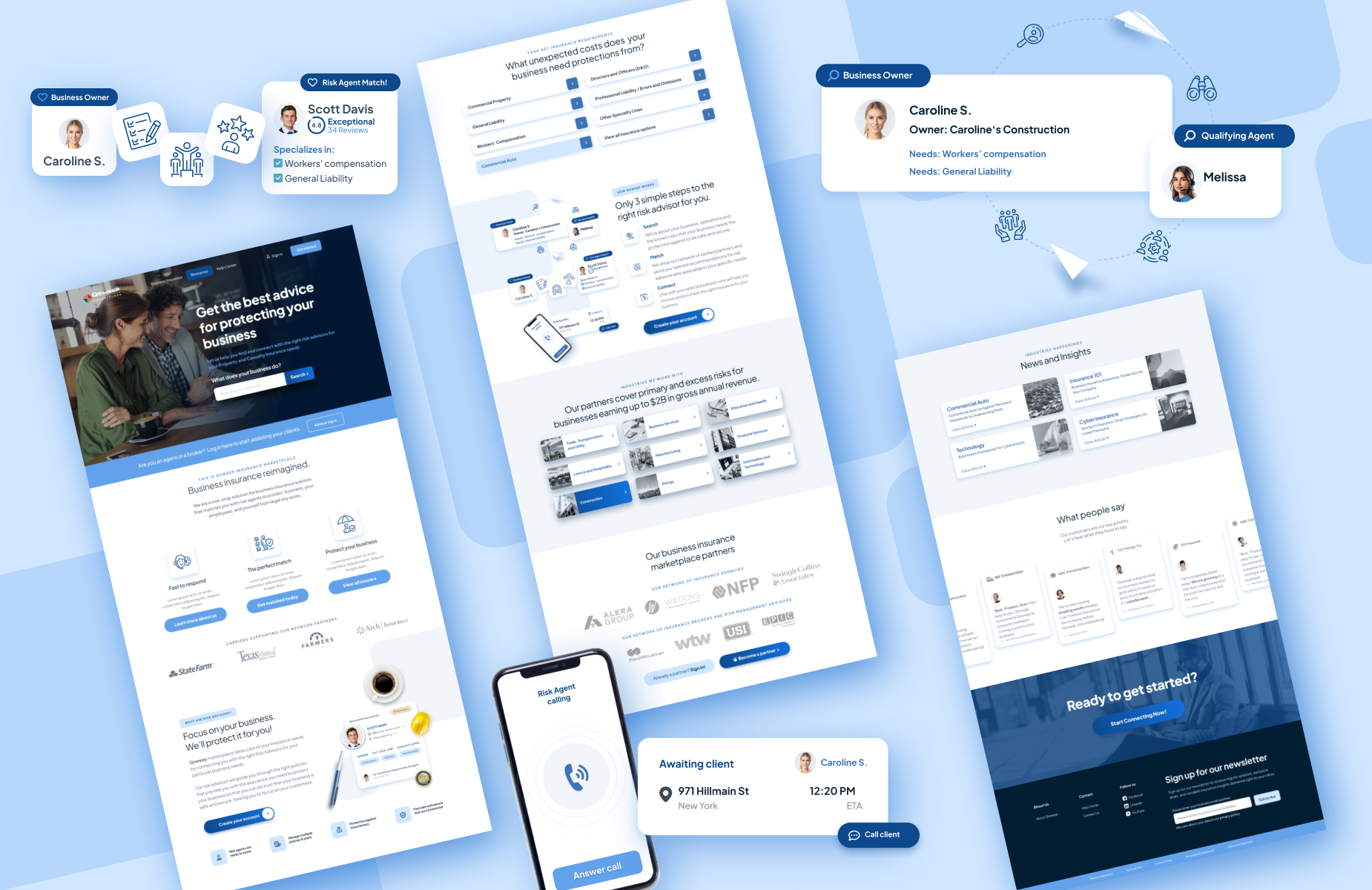 Insurance marketplace landing page design, UI/UX Design, high fidelity ux/ui mockups in Figma