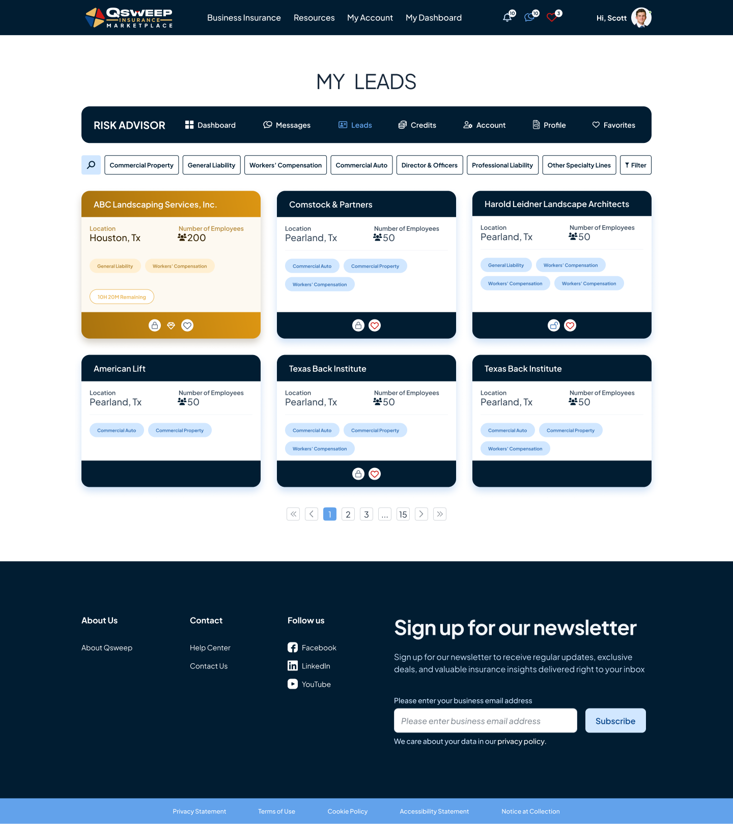 Advisor dashboard leads page