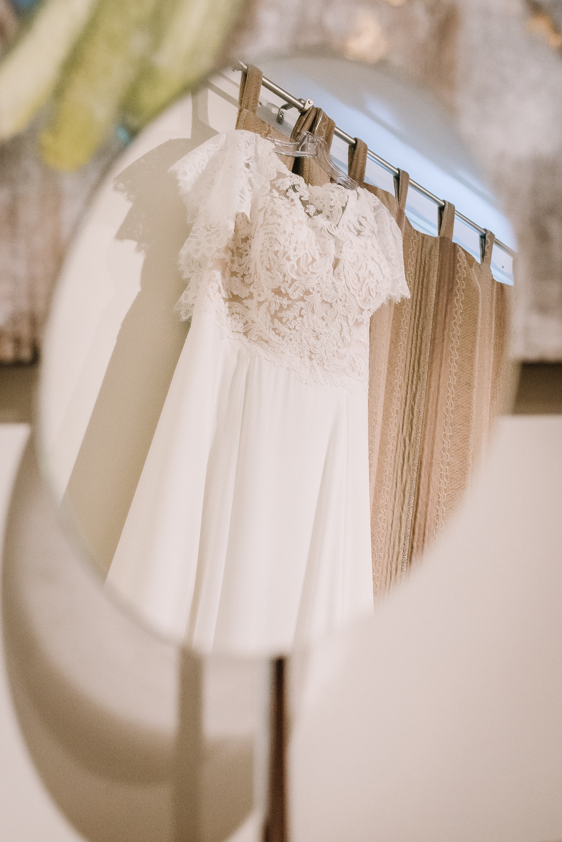 wedding dress in a mirror