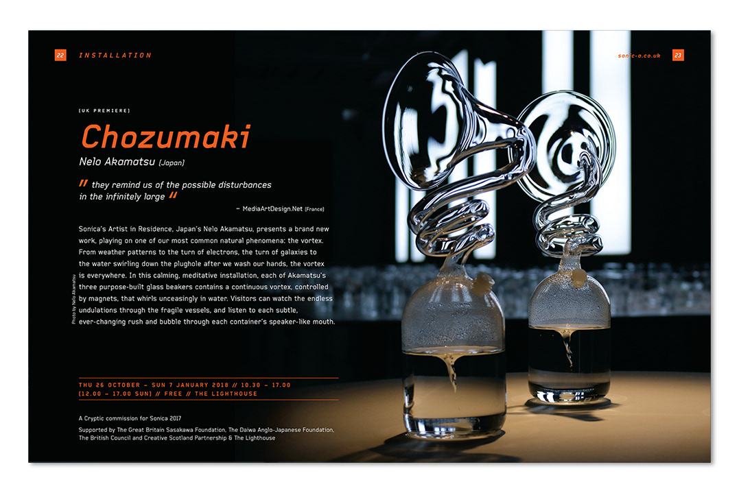 Chozumaki, Installation, brochure spread sonica