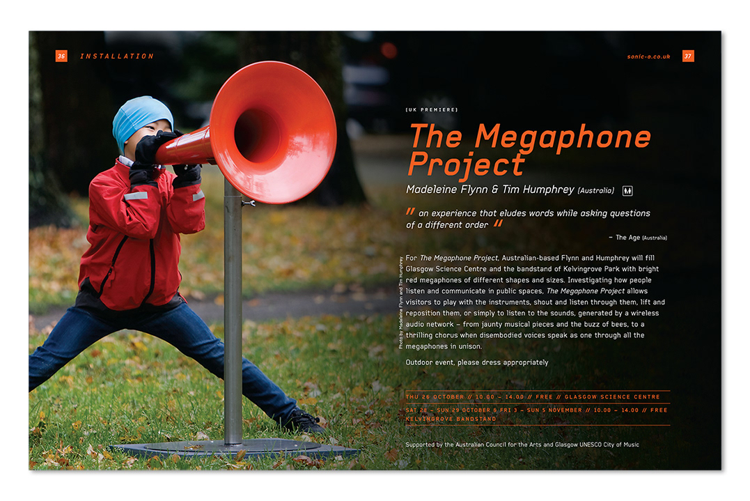 The Megaphone Project, brochure / programme spread, sonica