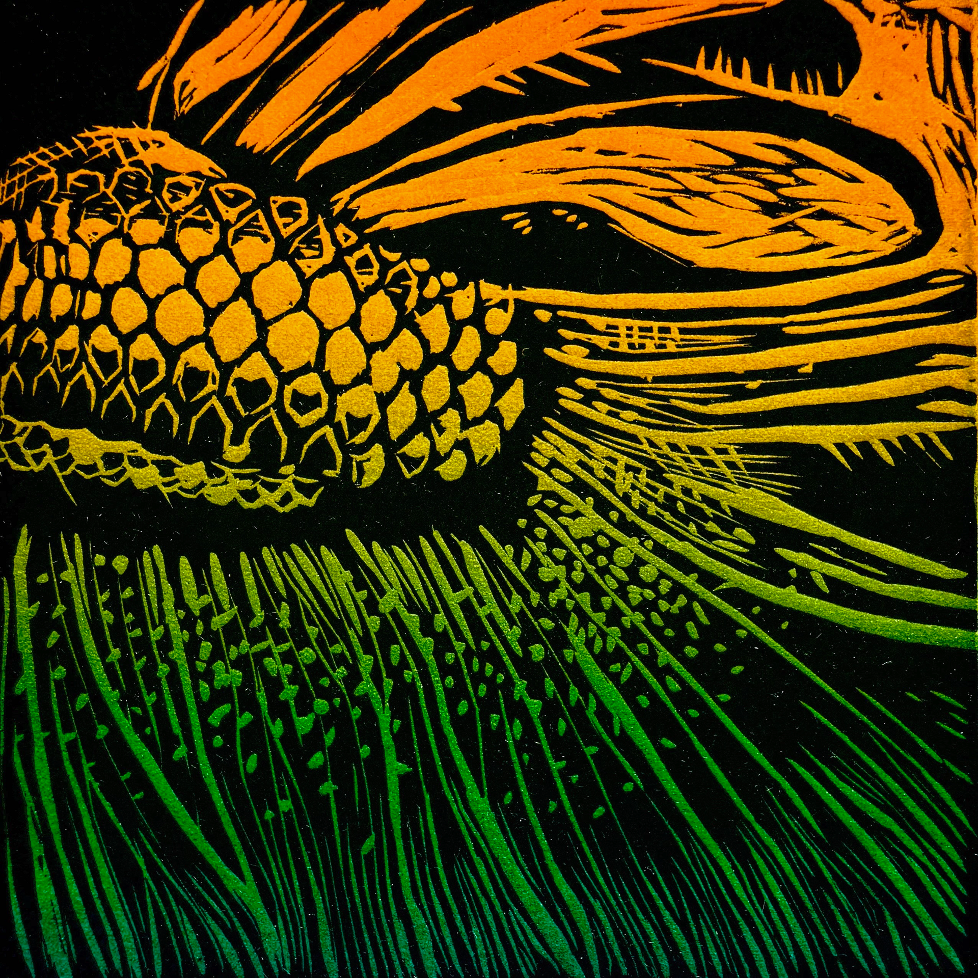 Colorful linocut