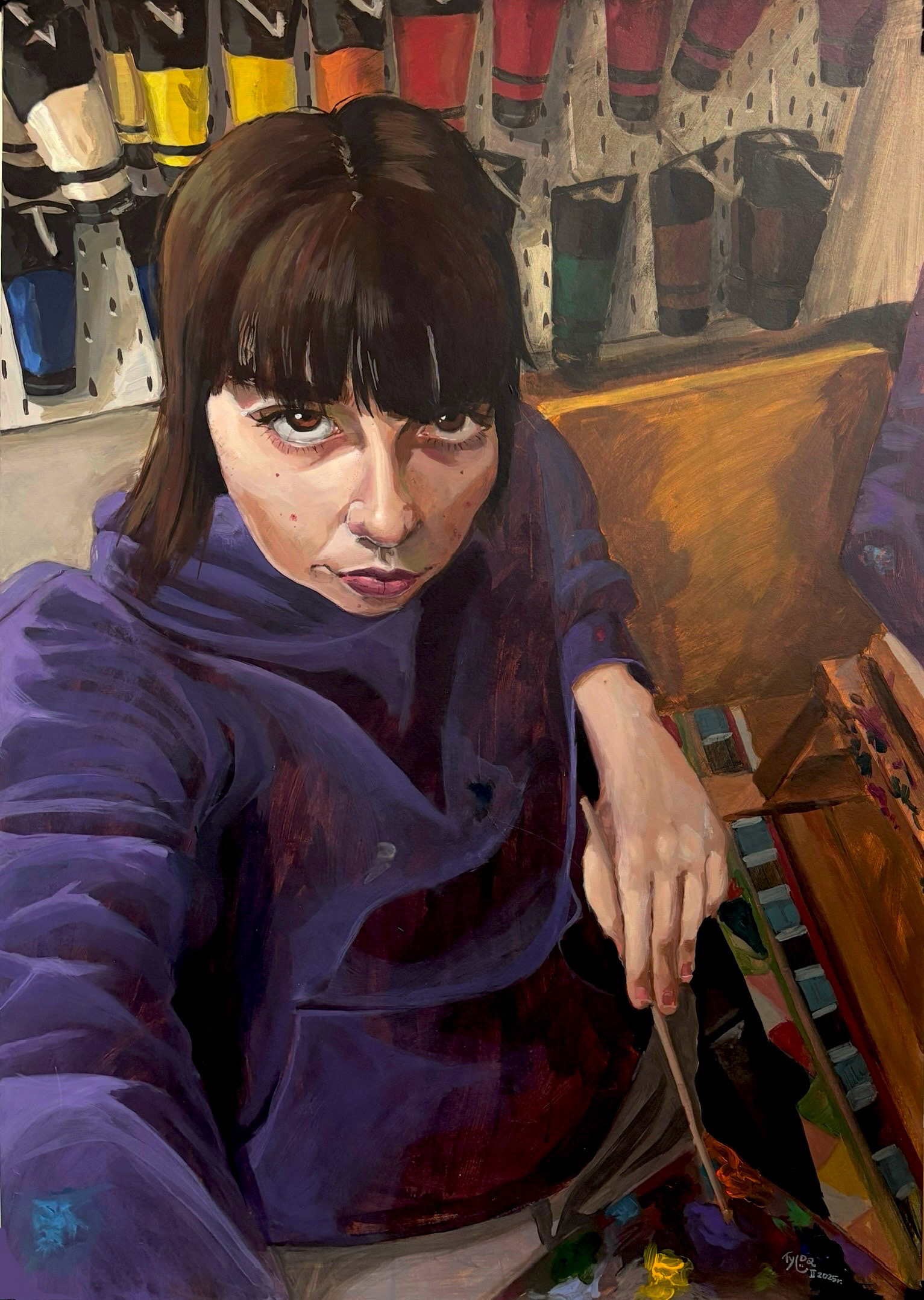 Selfportrait, acrylic paint on cardboard, 100x70 cm