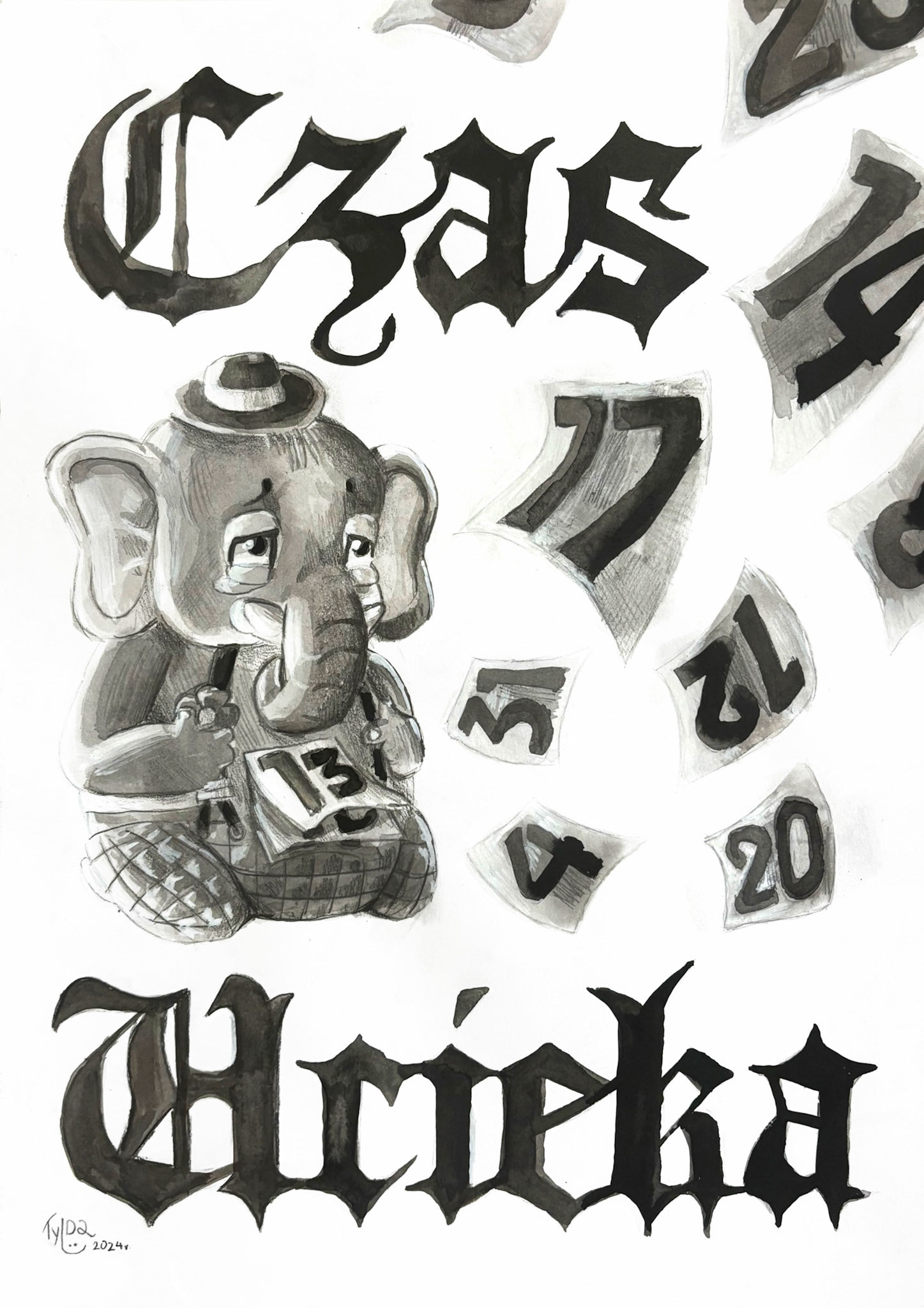 Czas Ucieka, A3, ink, 2024
