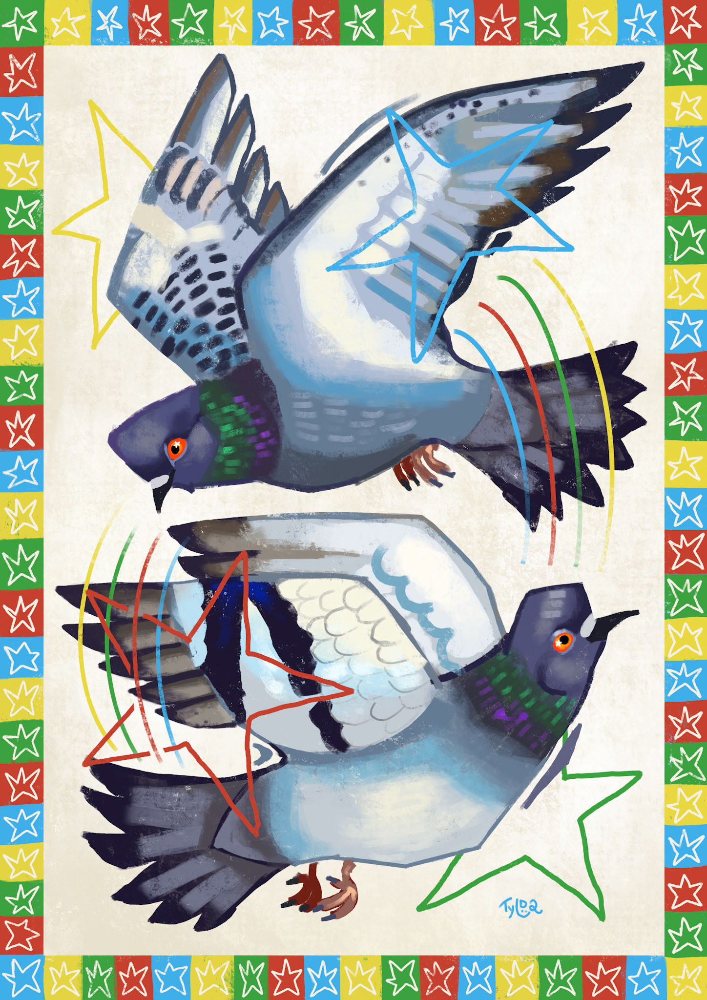 Pigeon postcard, A4, digital, 2024