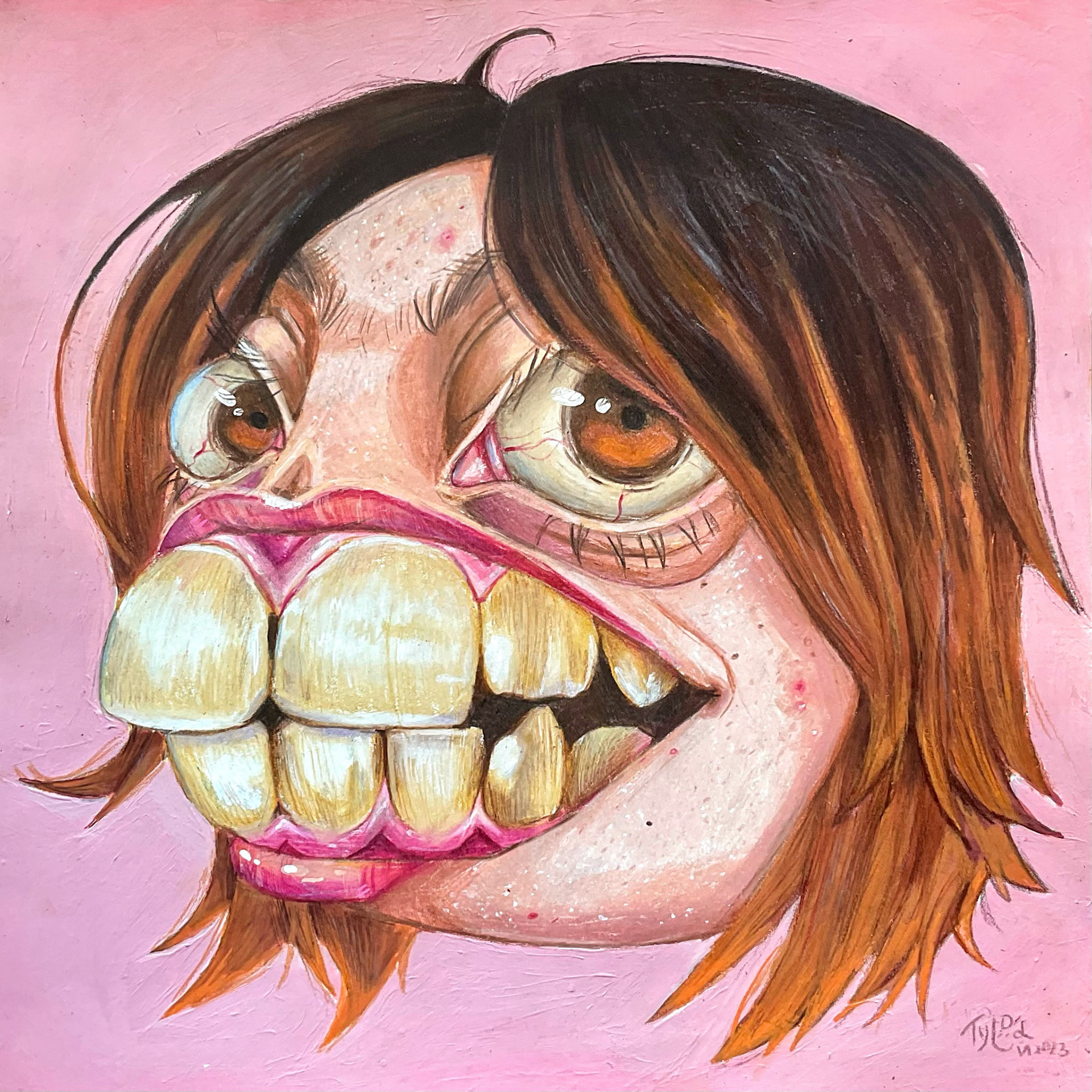 Selfportrait, 30 x 30cm, colored pencils and acrylic paint, 2023