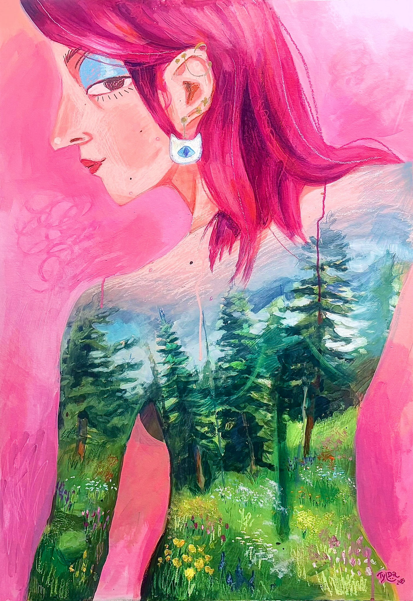 untitled, 100 x 70 cm, acrylic paint and oil pastels, 2025