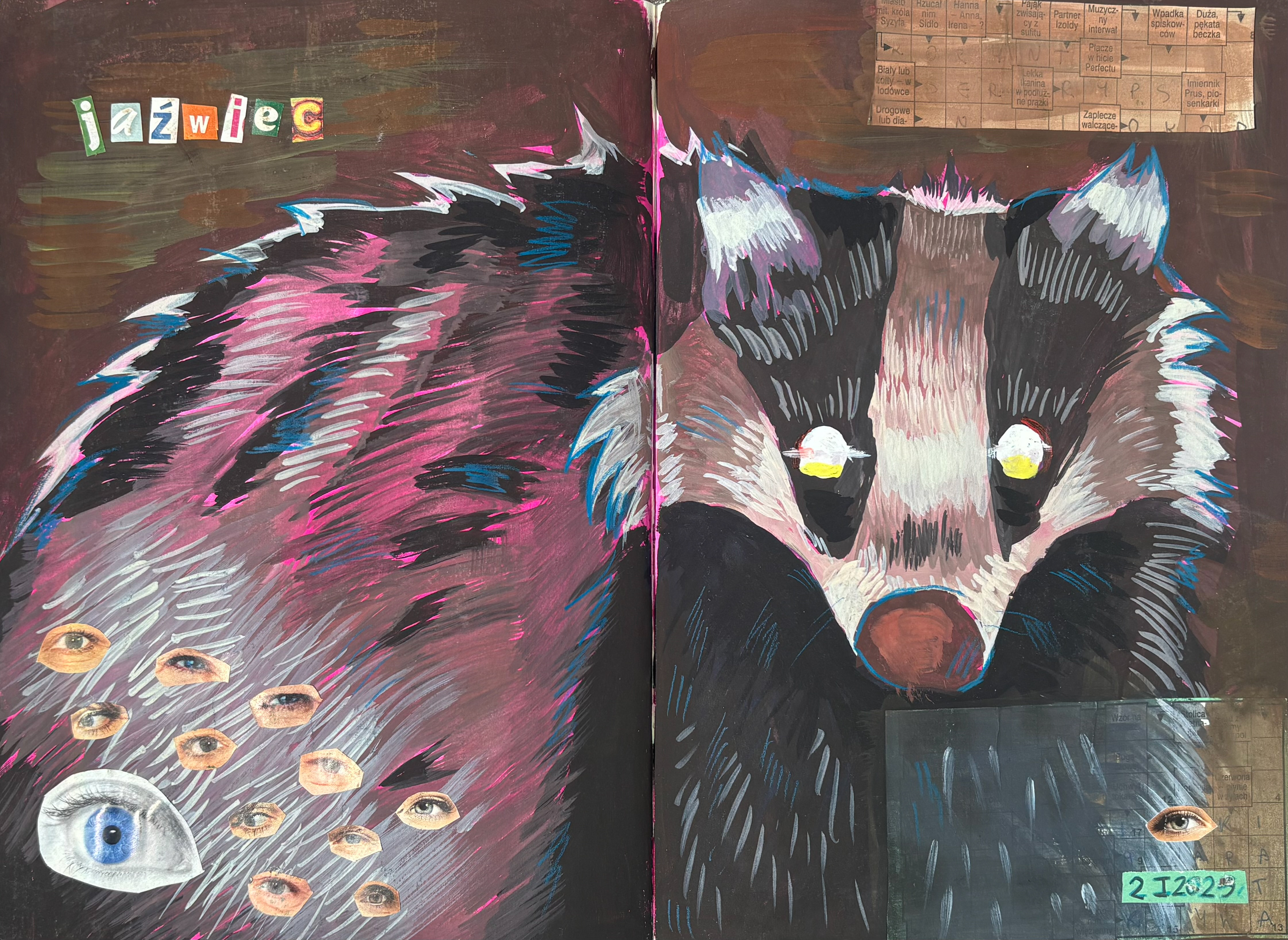 Jaźwiec, gouache anc collage on sketchbook, A3