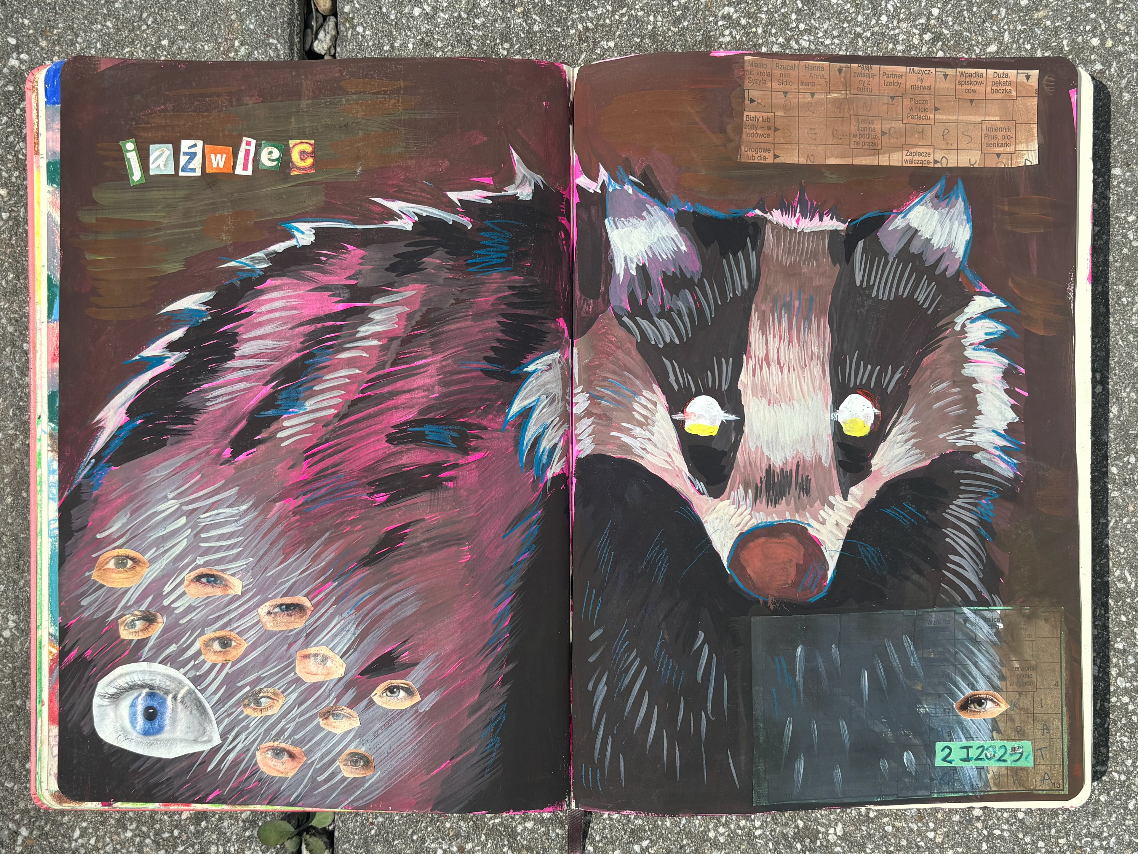 Jaźwiec, A3, gouache and collage, 2025