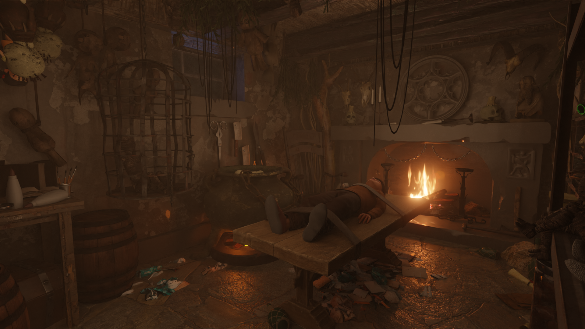 3d/2d Concept VR room set design. Witch's basement lair location set. Final room in VR movie
