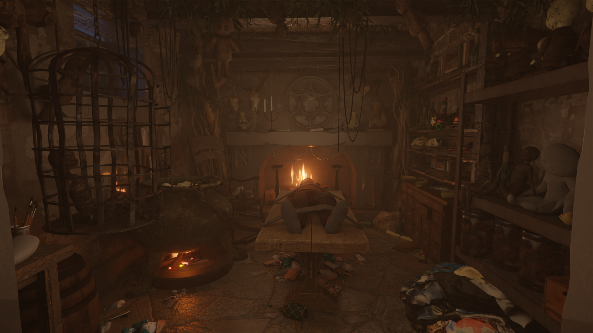 3d/2d Concept VR room set design. Witch's basement lair location set. Final room in VR movie