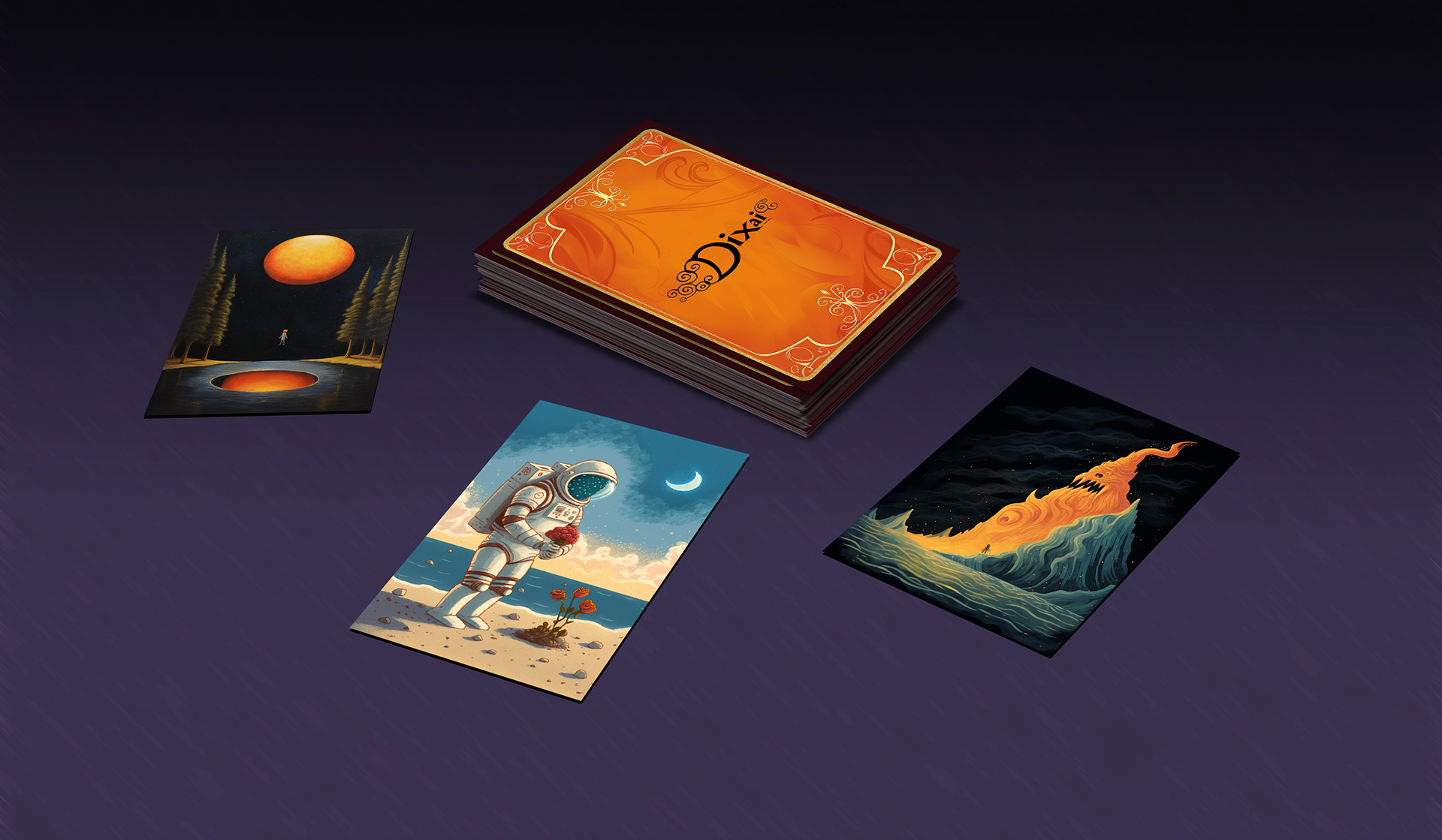 A few examples of many metaphorical cards I've created, inspired by Dixit, Mysterium, and others