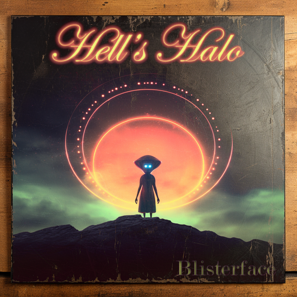 Two Midjourney assets overlayed in Photoshop (Album Art + Weathered Album)