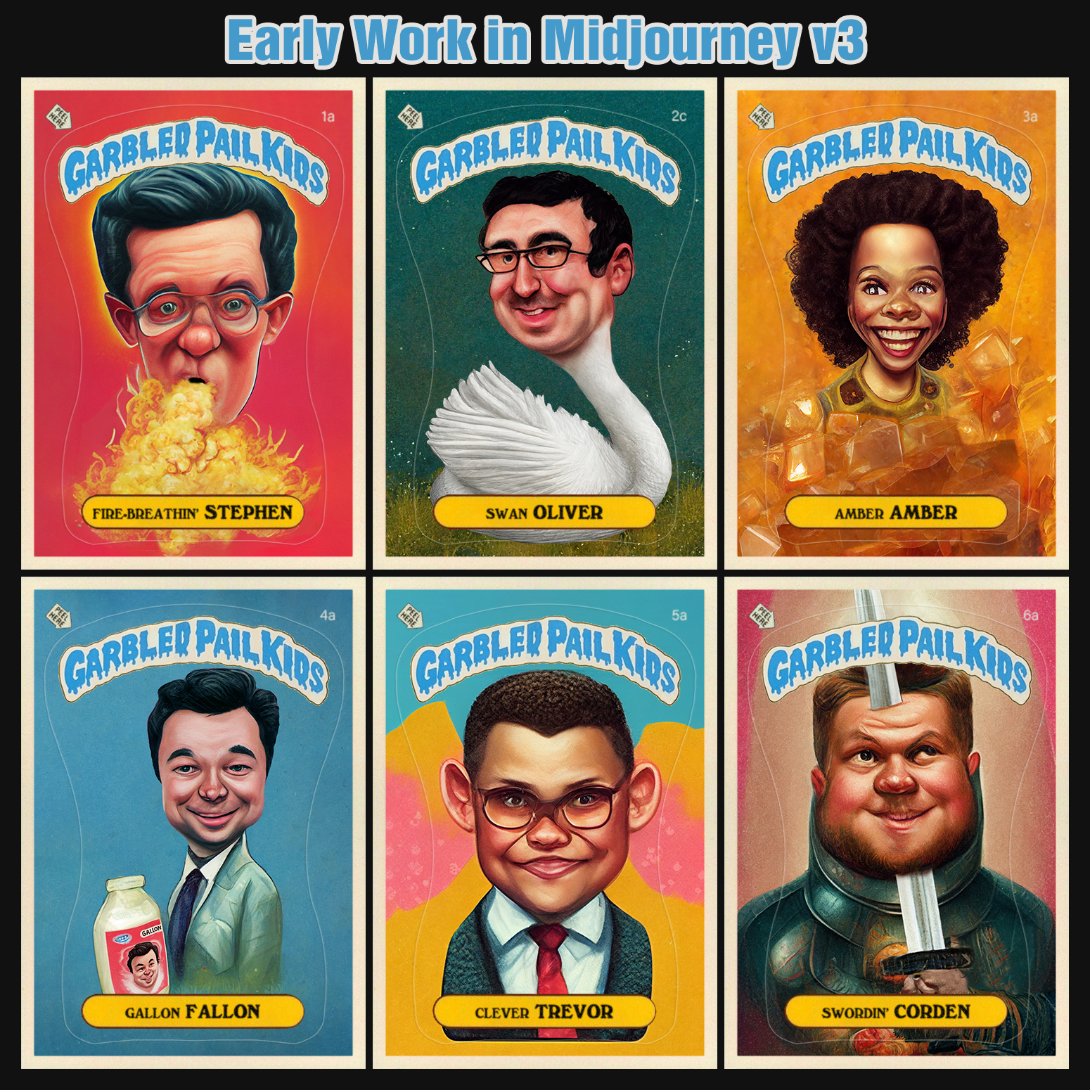 MJ (v3) assets assembled on a custom parody template