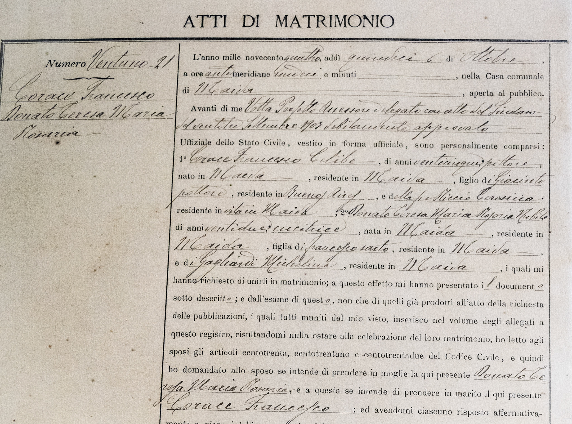 Francesco & Teresina Marriage