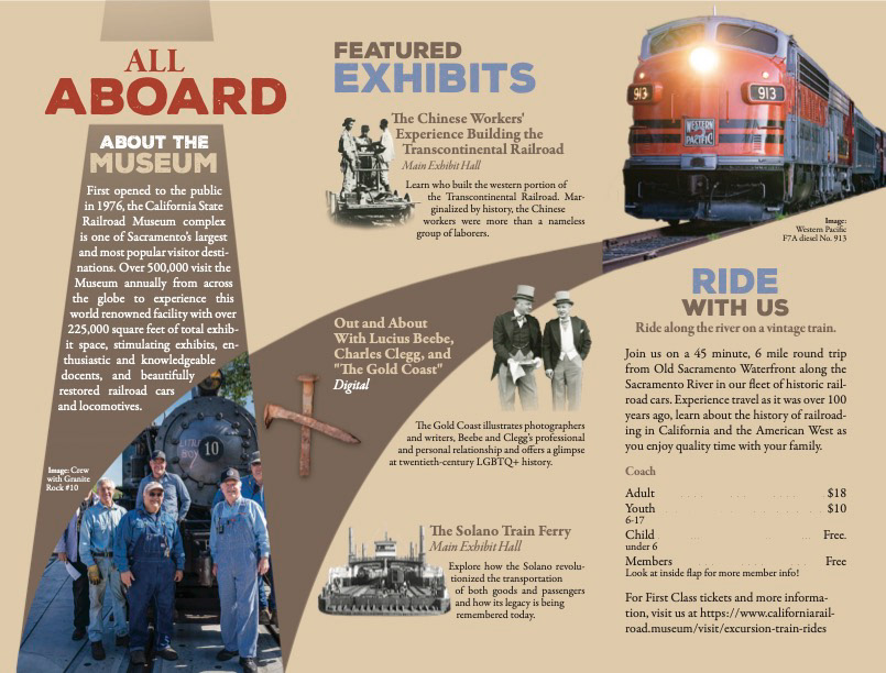 California State Railroad Museum Trip-fold Brochure, Inside Spread, 8.5x11 in
