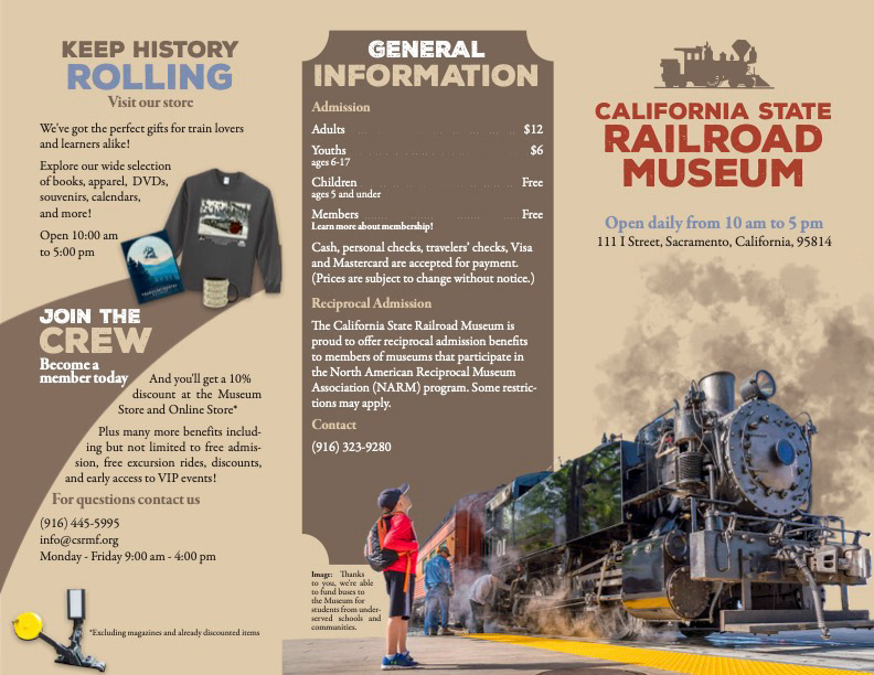 California State Railroad Museum Trip-fold Brochure, Front/Back/Inside Flap, 8.5x11 in