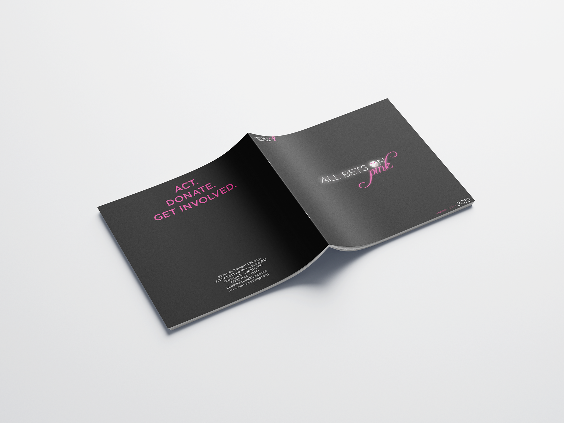 Booklet for Susan G. Komen's annual gala fundraiser, All Bets on Pink.