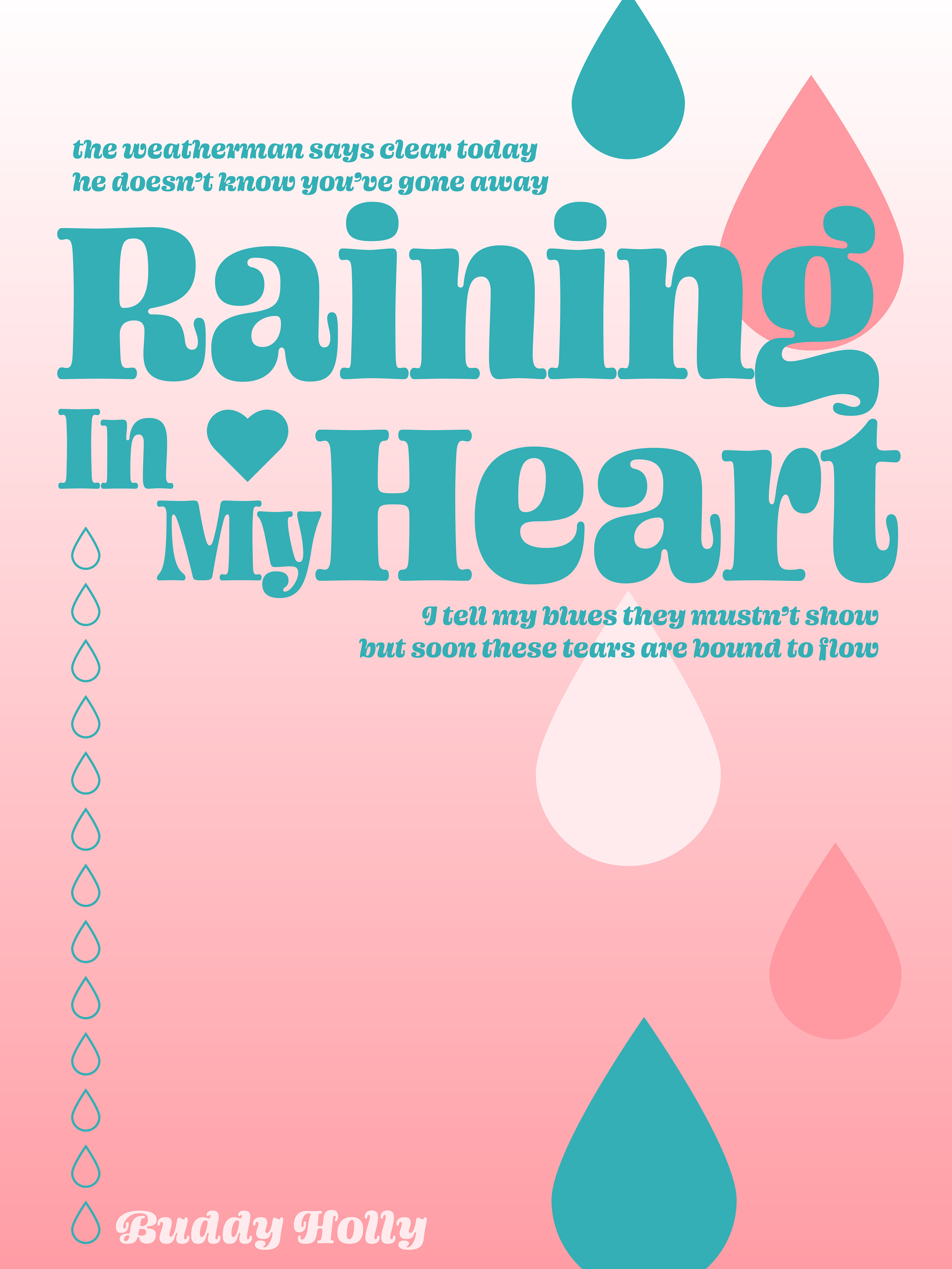 Poster design inspired by the song "Raining in my Heart" by Buddy Holly