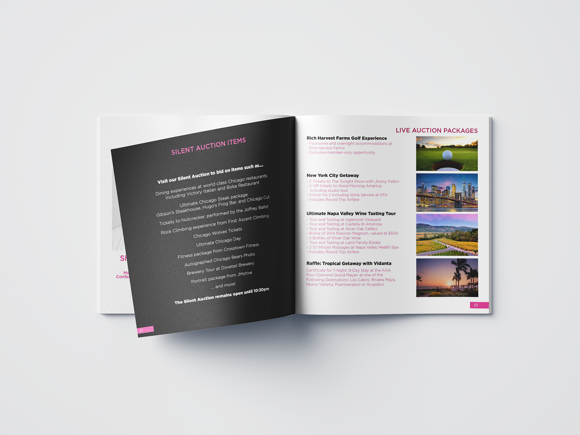 Booklet for Susan G. Komen's annual gala fundraiser, All Bets on Pink.