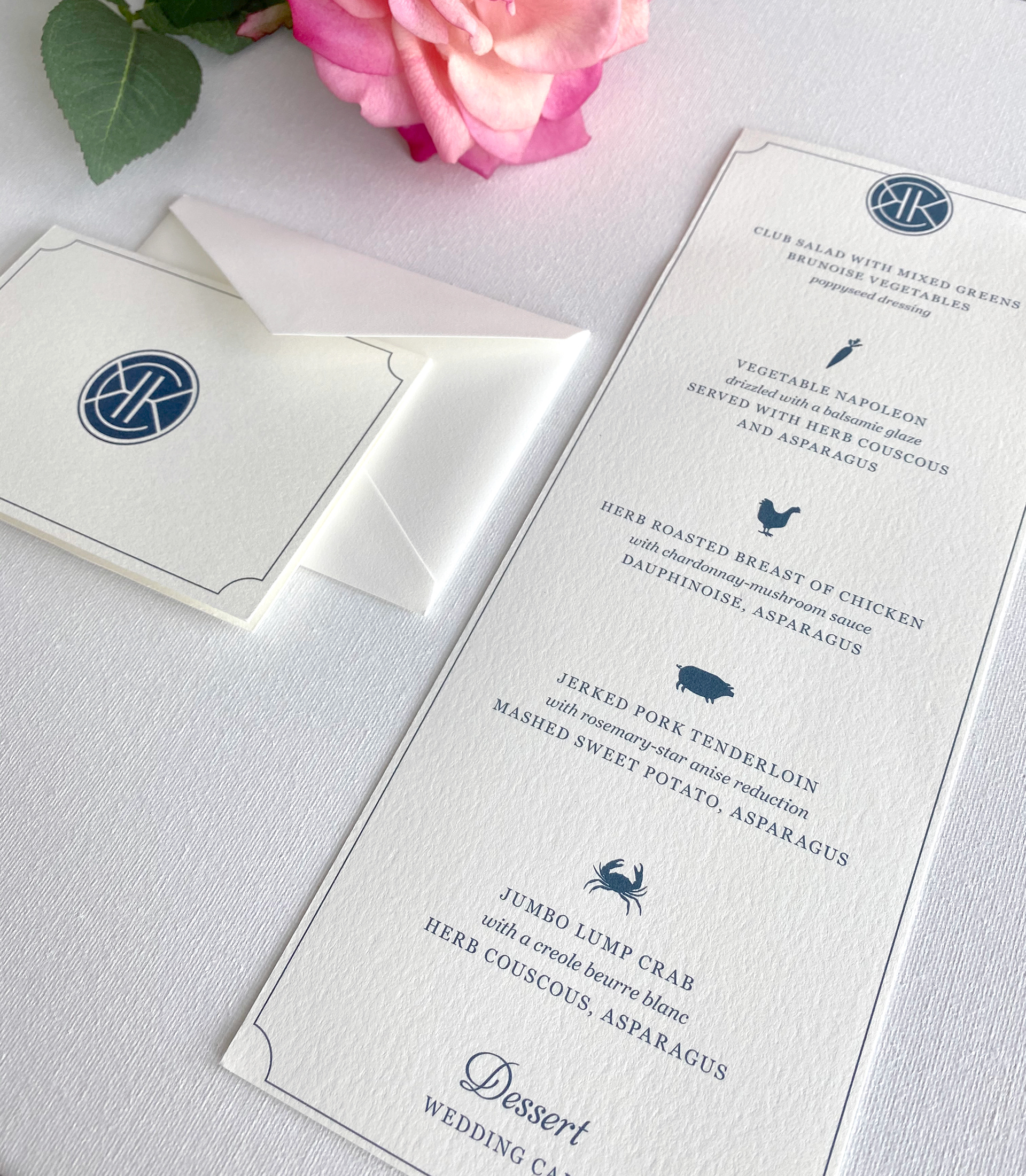 Reception menu and thank you card