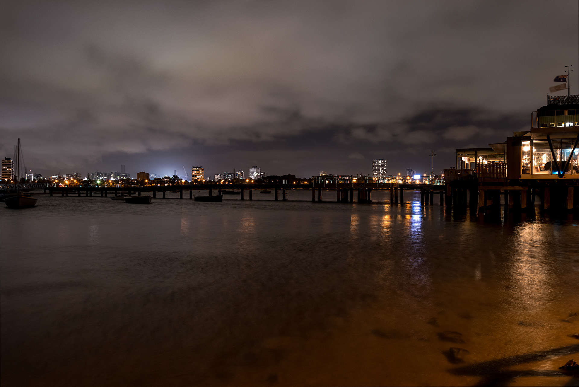 St Kilda Pier and Kiosk at night in Port Phillip Bay
