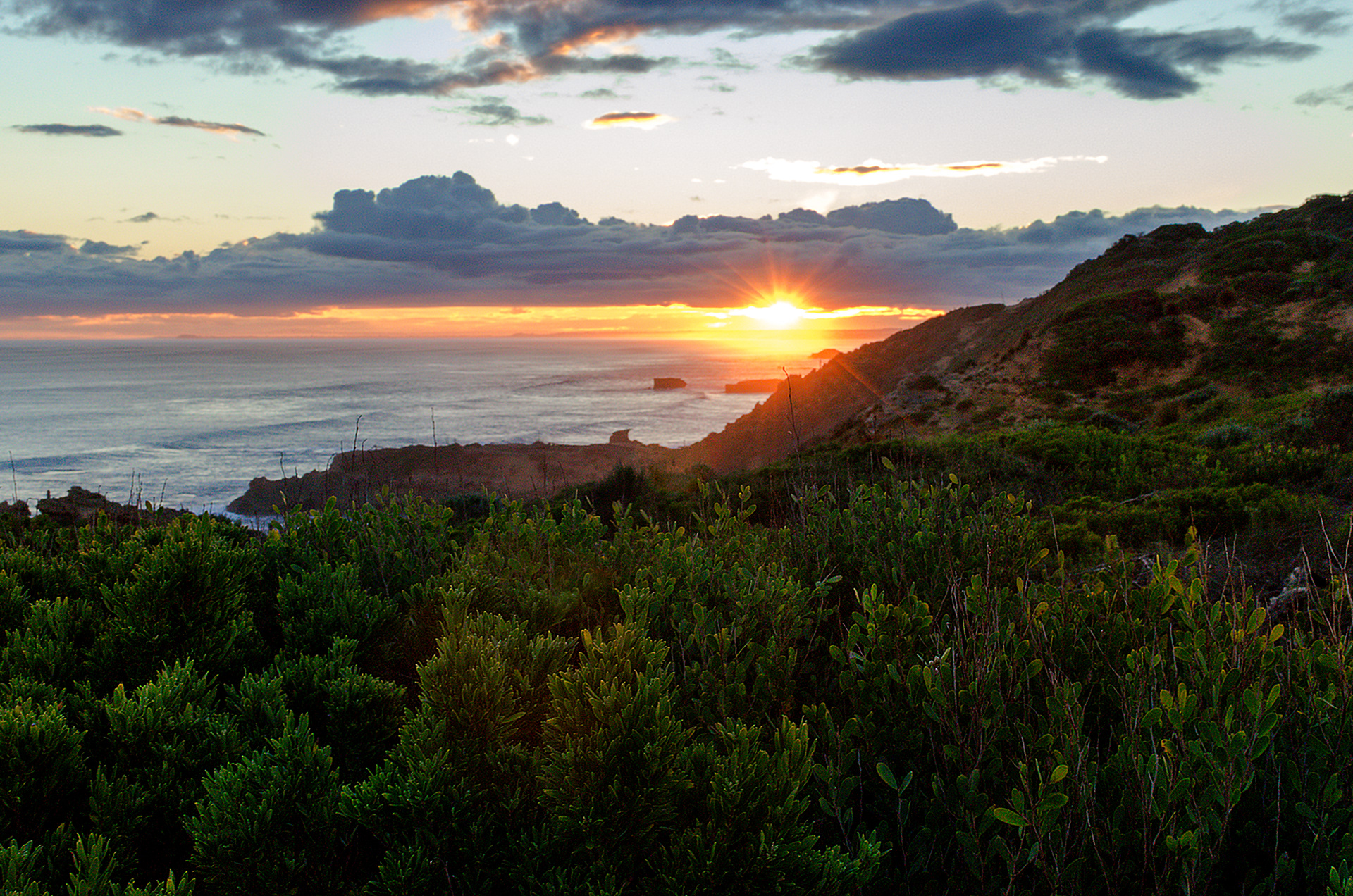 Sunset over the most northern beach area in the Mornington Peninsula National Park