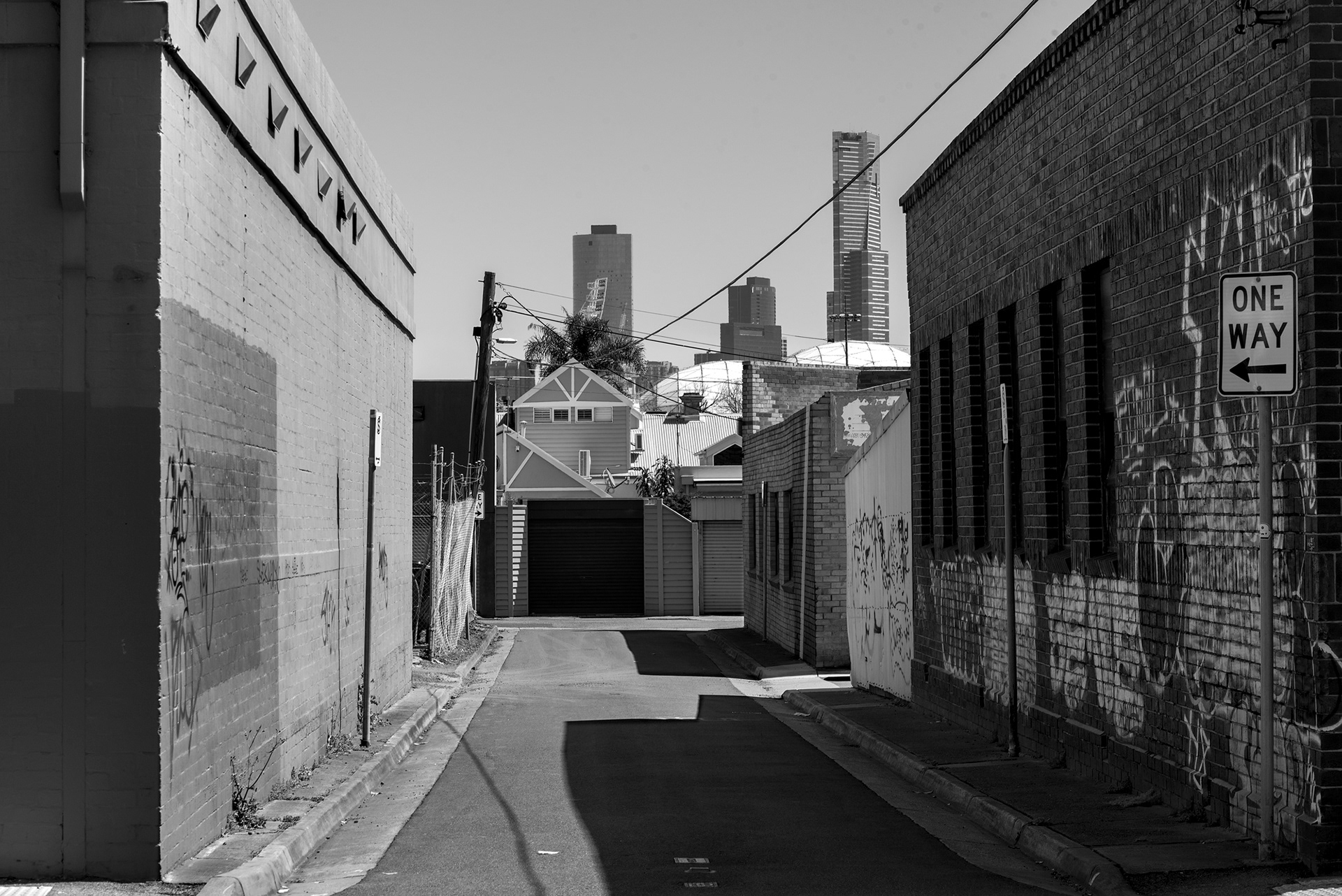 The back streets of the inner Melbourne suburb of Cremorne, looking towards the CBD and the Eureka Tower
