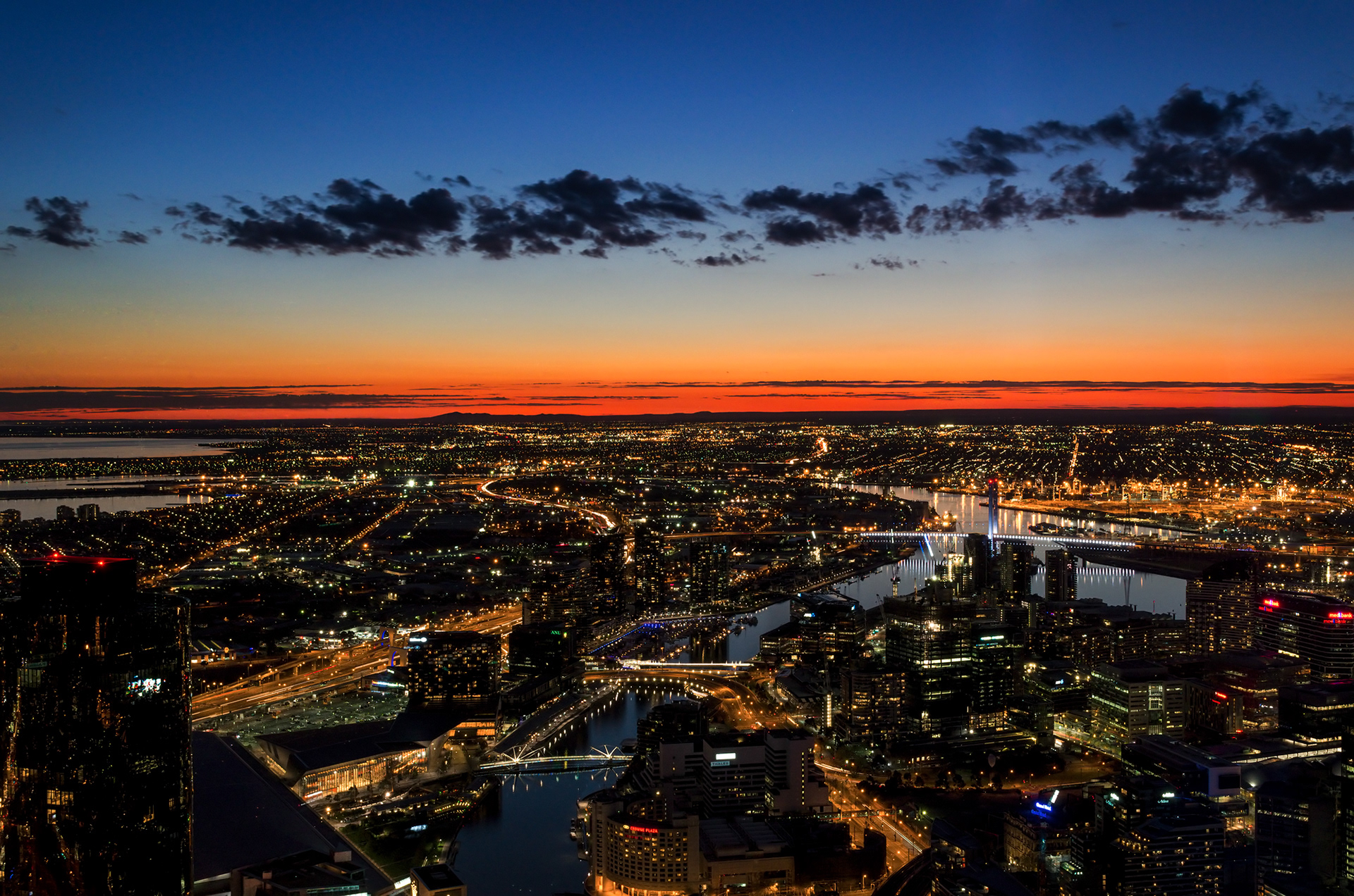 The sunset over West Melbourne from the Eureka Tower Skydeck