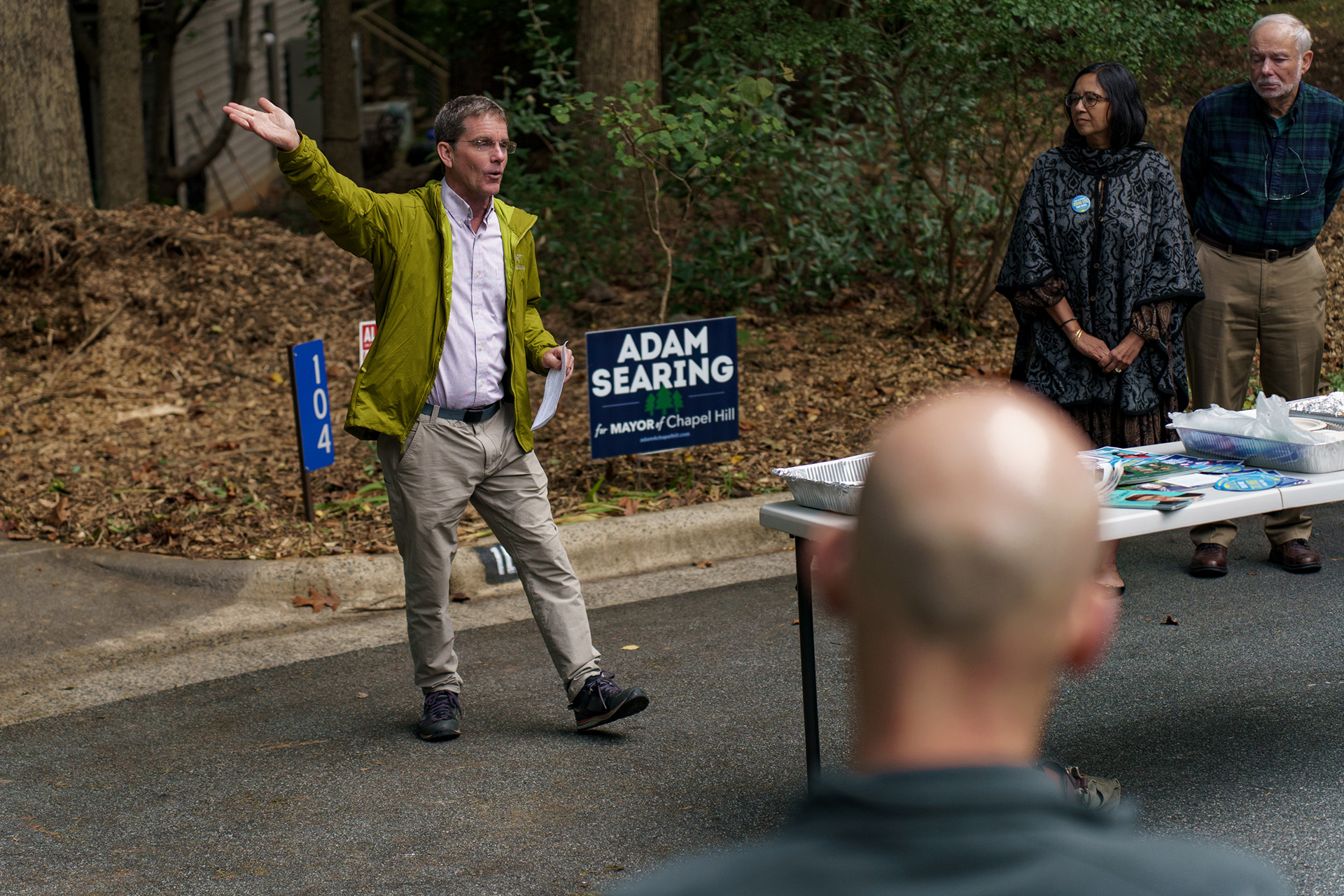 In a smaller city like Chapel Hill there are no large rallies or televised debates for executive office. Instead, Searing’s campaign was made up of long days of canvassing through neighborhoods. He was met with mixed opinions, but disagreement was distinctly more civil in person than online, and he took time to speak with individual voters. “I love Chapel Hill so much,” he says, “and I have stuff I want to do here after traveling across the country and seeing how it can be done.”