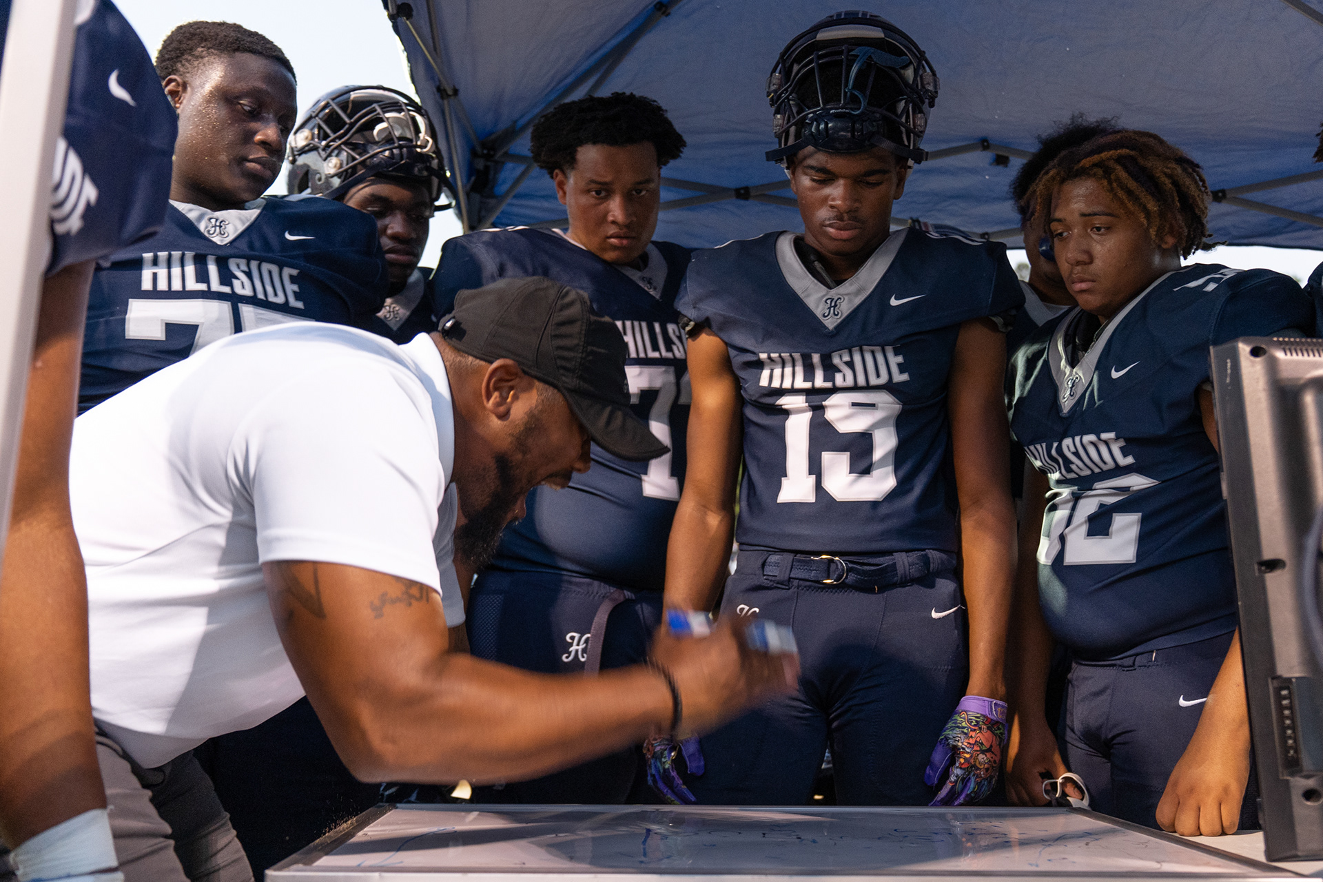 "Football is a very emotional game, but you can't let emotions get the best of you," said Coach Nowell. During one of Hillside's losses, he yells at his offensive line to pull it together and get the ball down the field.