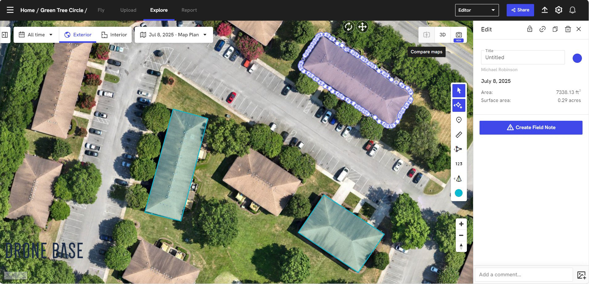 Aerial Survey of Multi-family homes with Roof areas for estimates