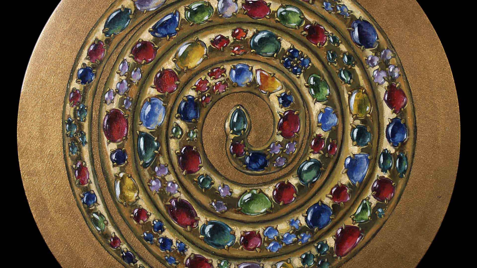 Precious snake. Oil and acrylic paint on canvas. D 50 cm. 2014.