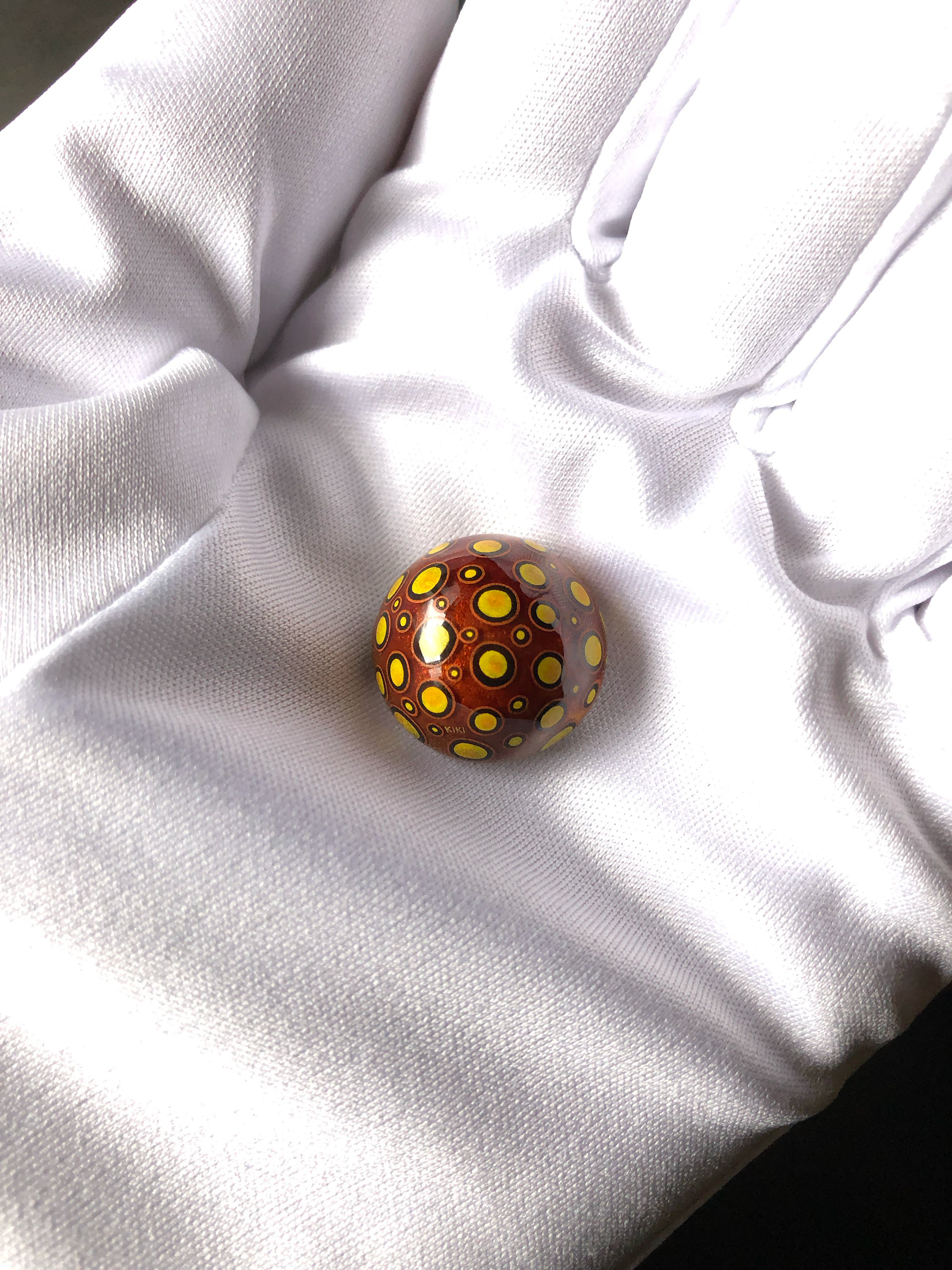 Silver textured hemisphere | cabochon | covered with the transparent hot enamel and miniature painting. Hand made.