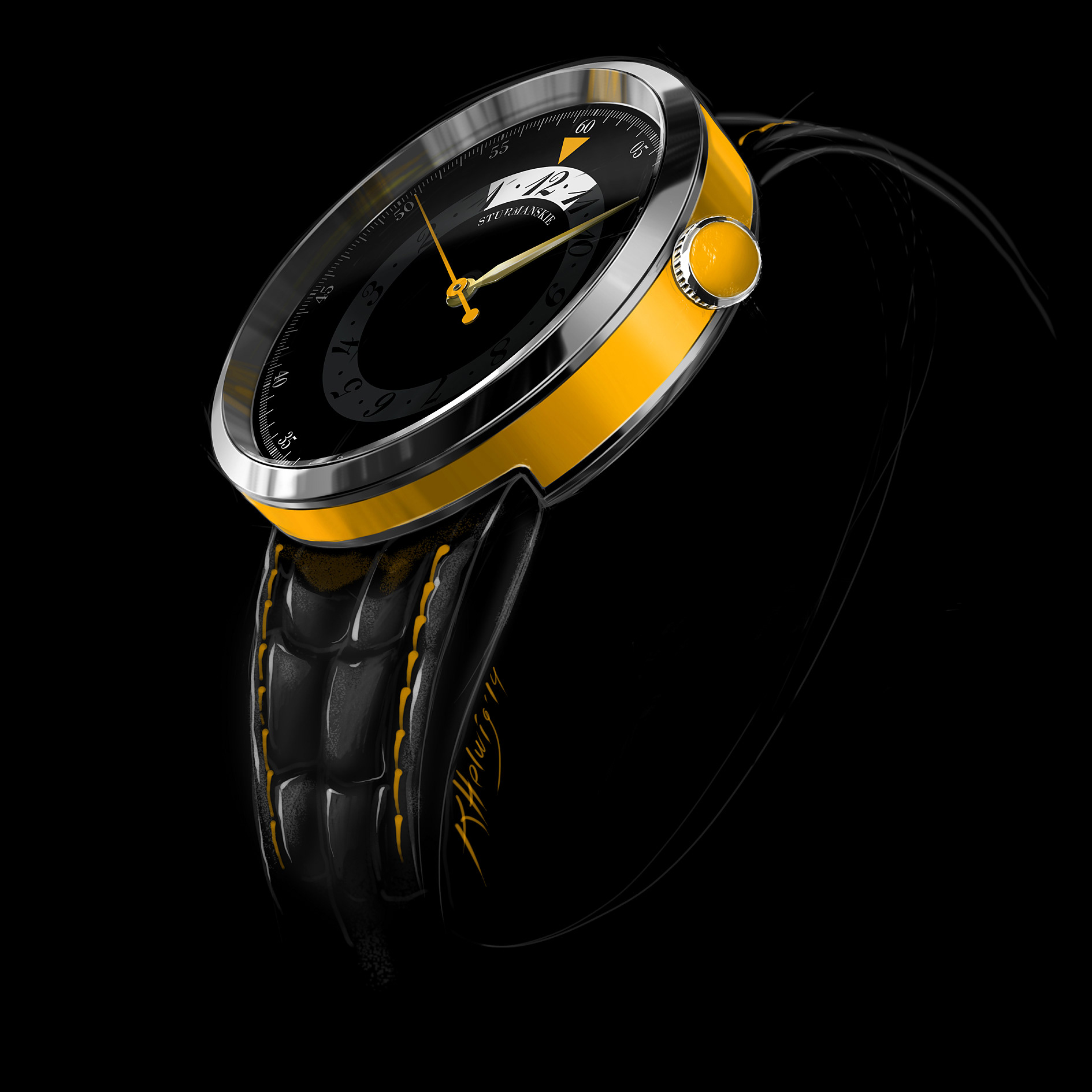 Sturmanskie watch design. Yellow color variant rendering. E.Fornell