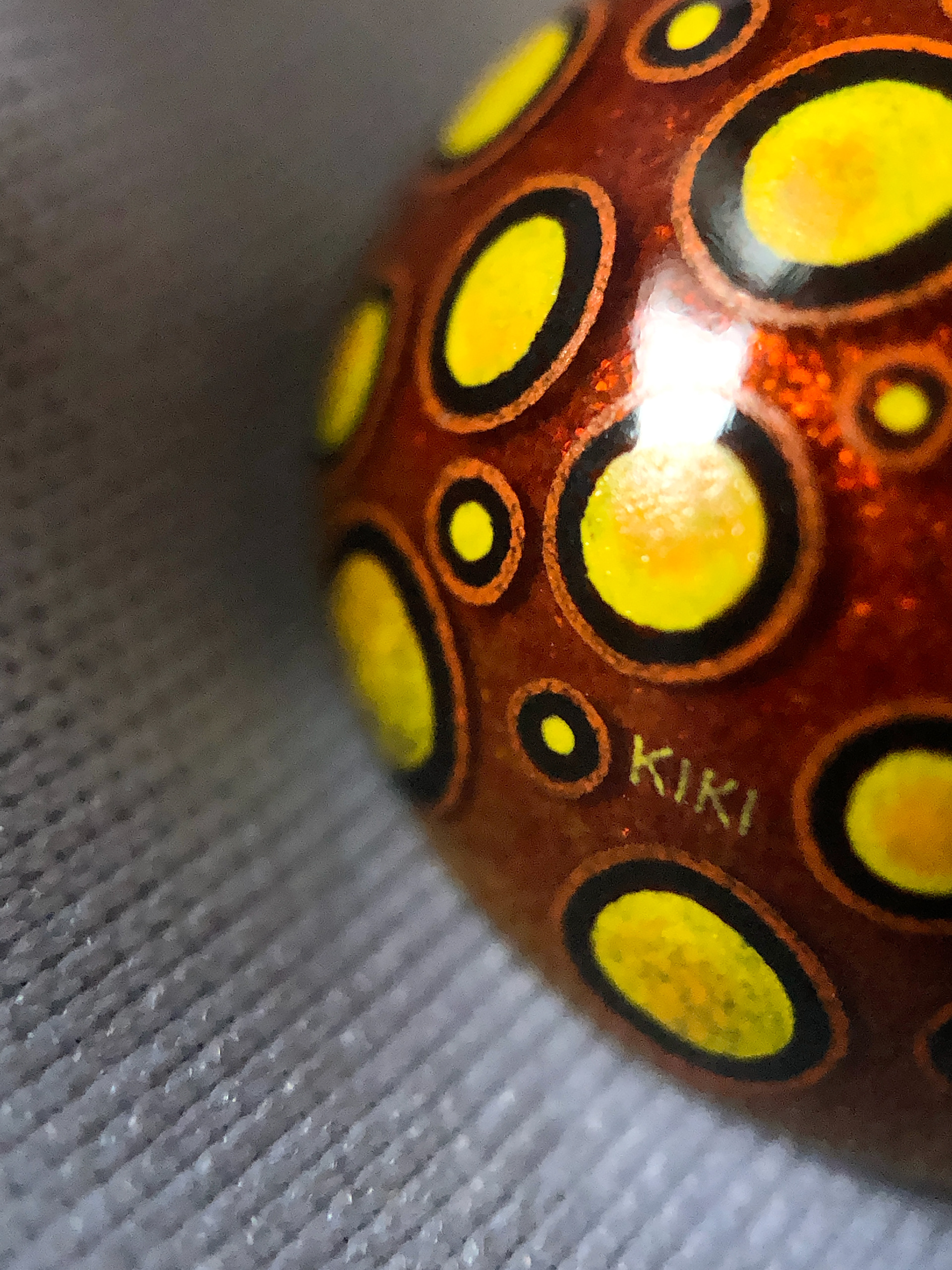 Silver hemisphere with the transparent hot enamel coating. Miniature painting with the overglaze colours. Hand made.