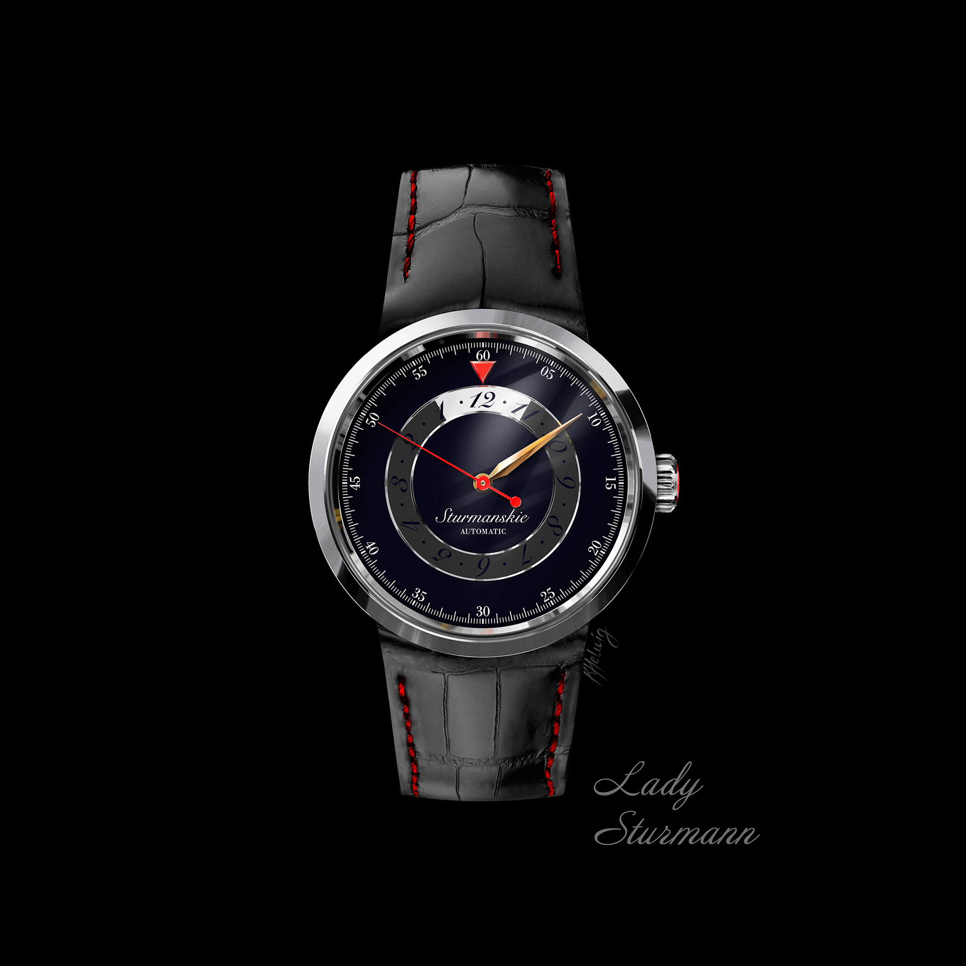 Watch design of a Sturmanskie Mars, watch sketch by Ekaterina Fornell. Rendering after 3D modeling.