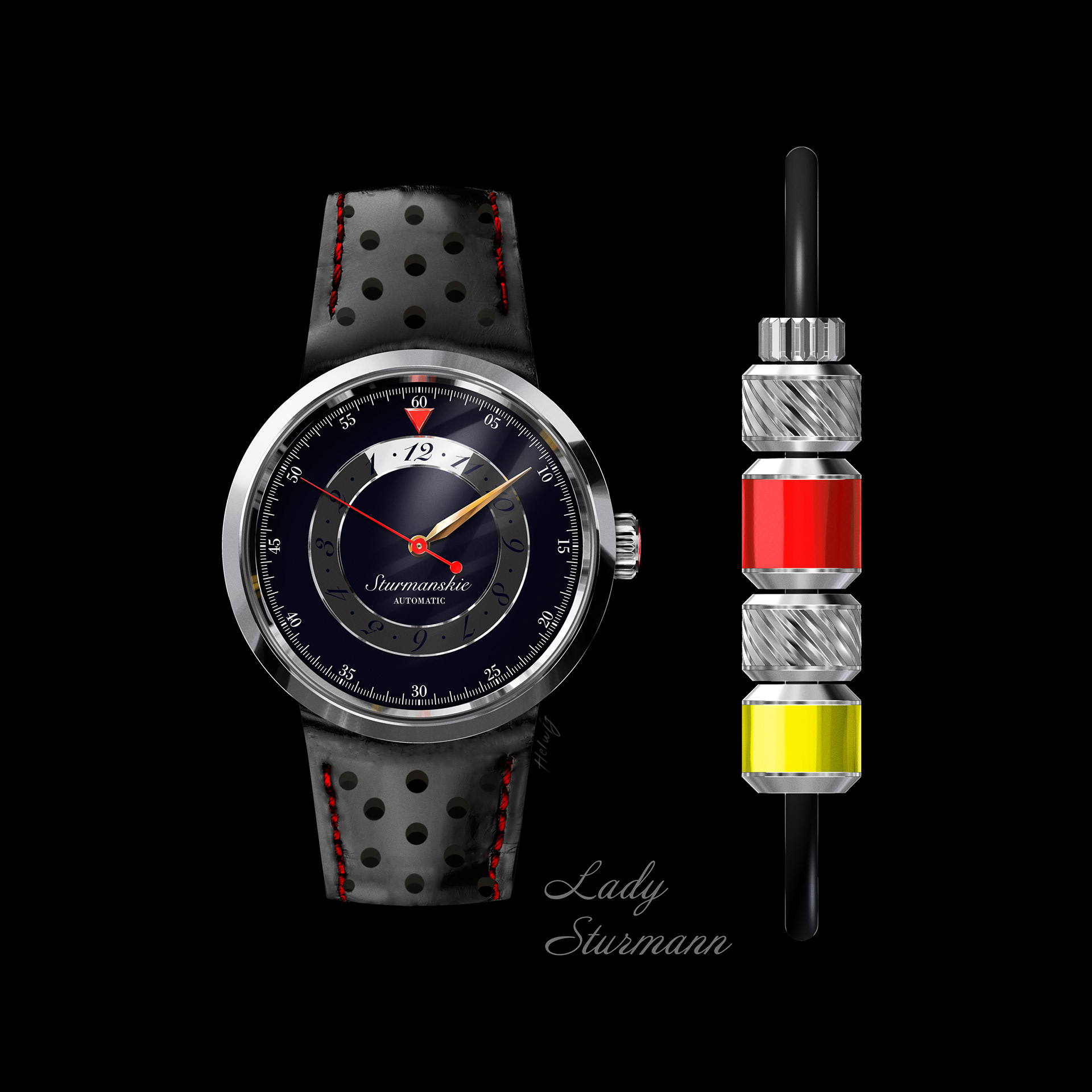 Watch face design. Sturmanskie Mars. Women collection. A watch and a bracelet.