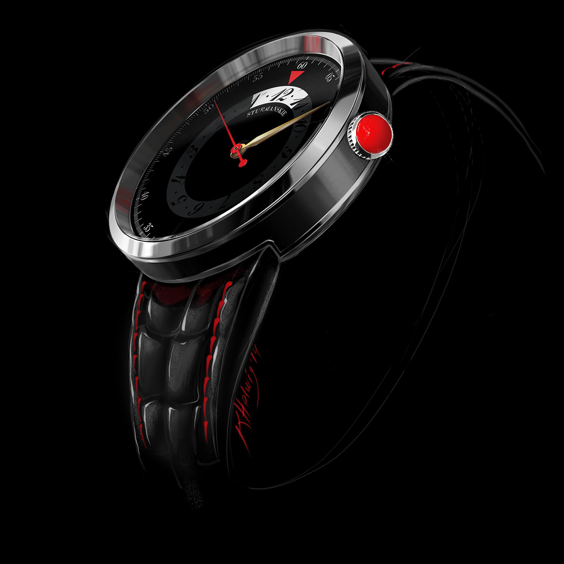 Sturmanskie watch design. Black color variant rendering. E.Fornell