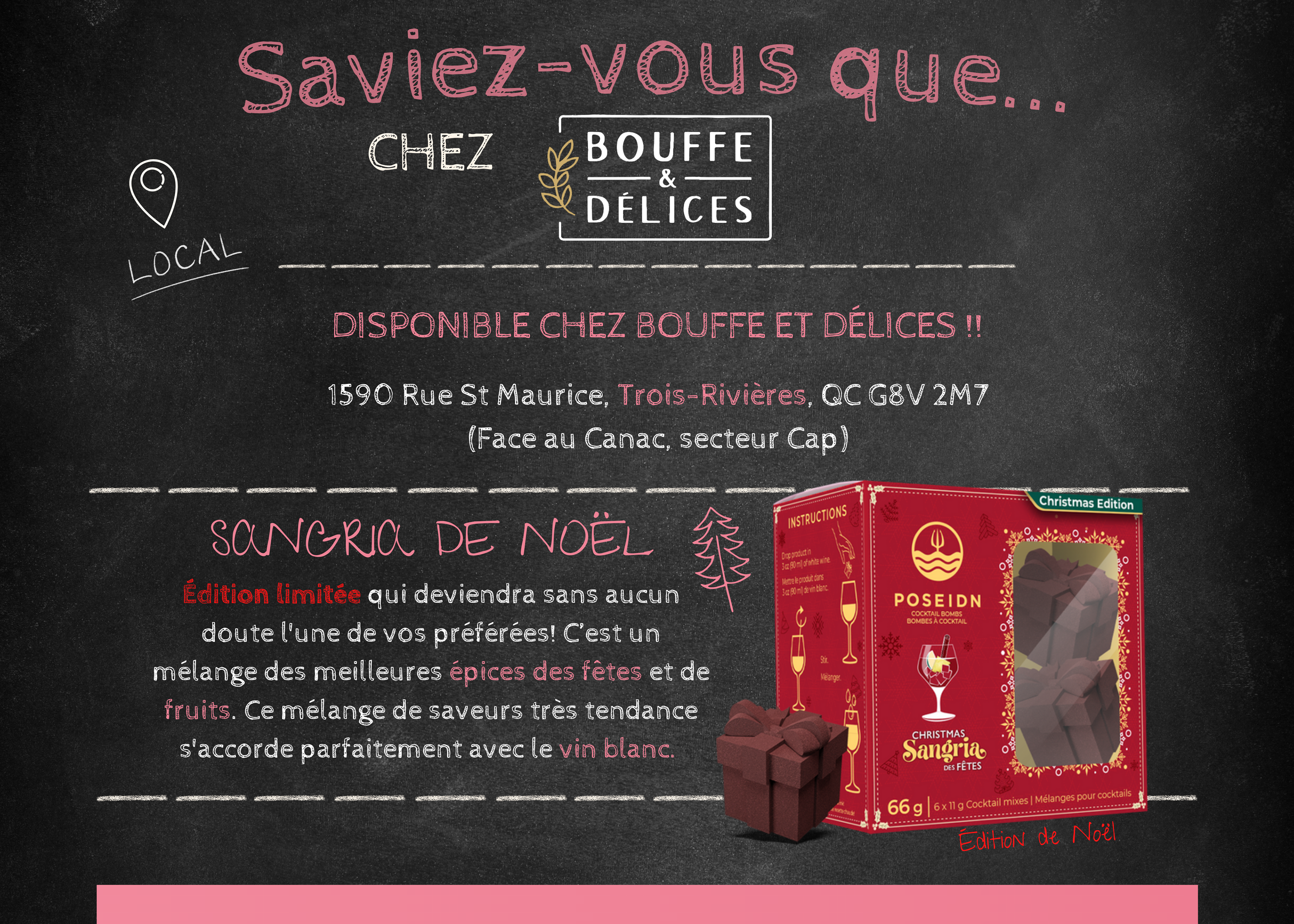 Affiche produit: édition limitée Sangria de Noël, saveur épicée et festive.