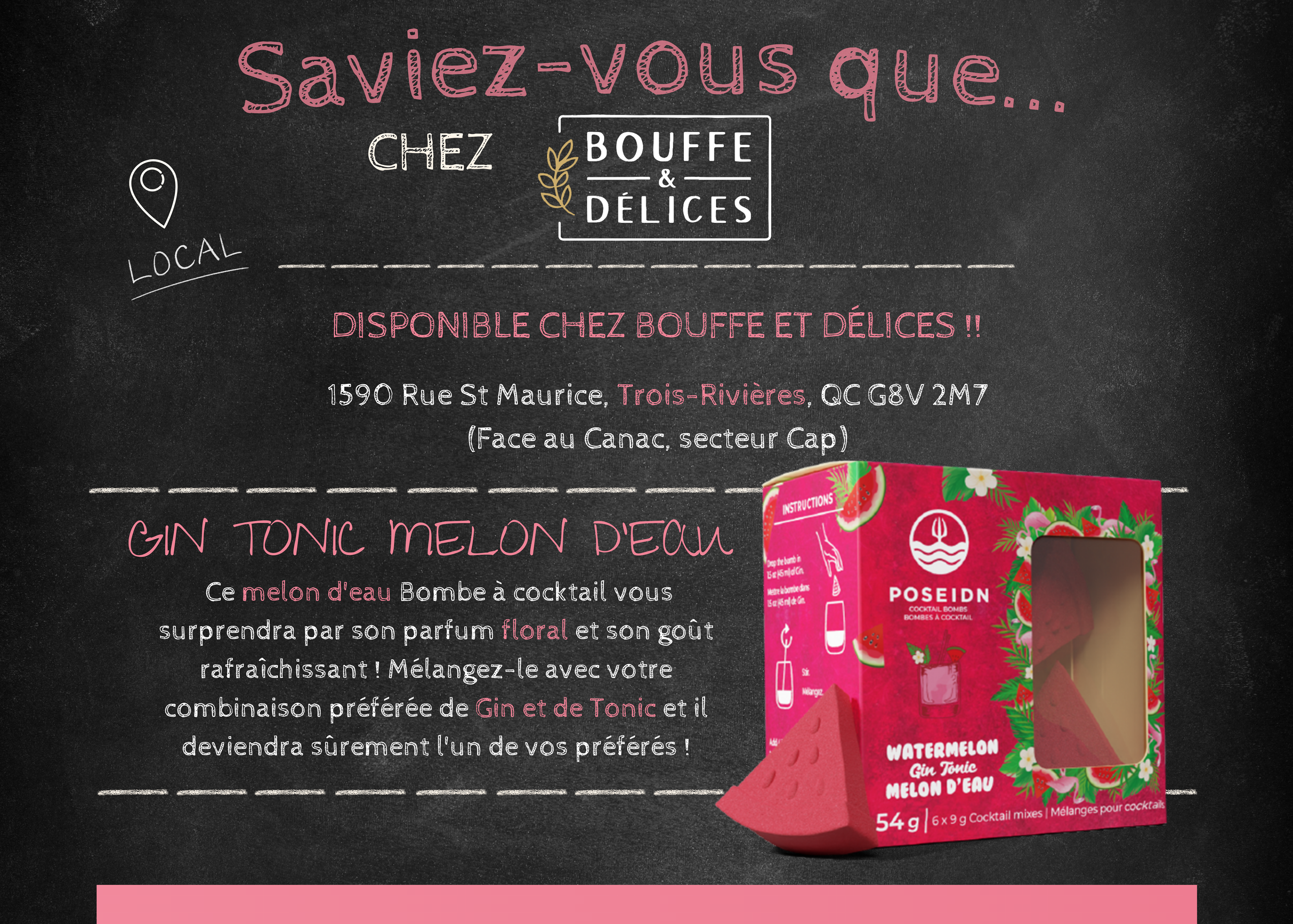 Affiche produit: bombe à cocktail Gin Tonic Melon d’eau de Poseidon.