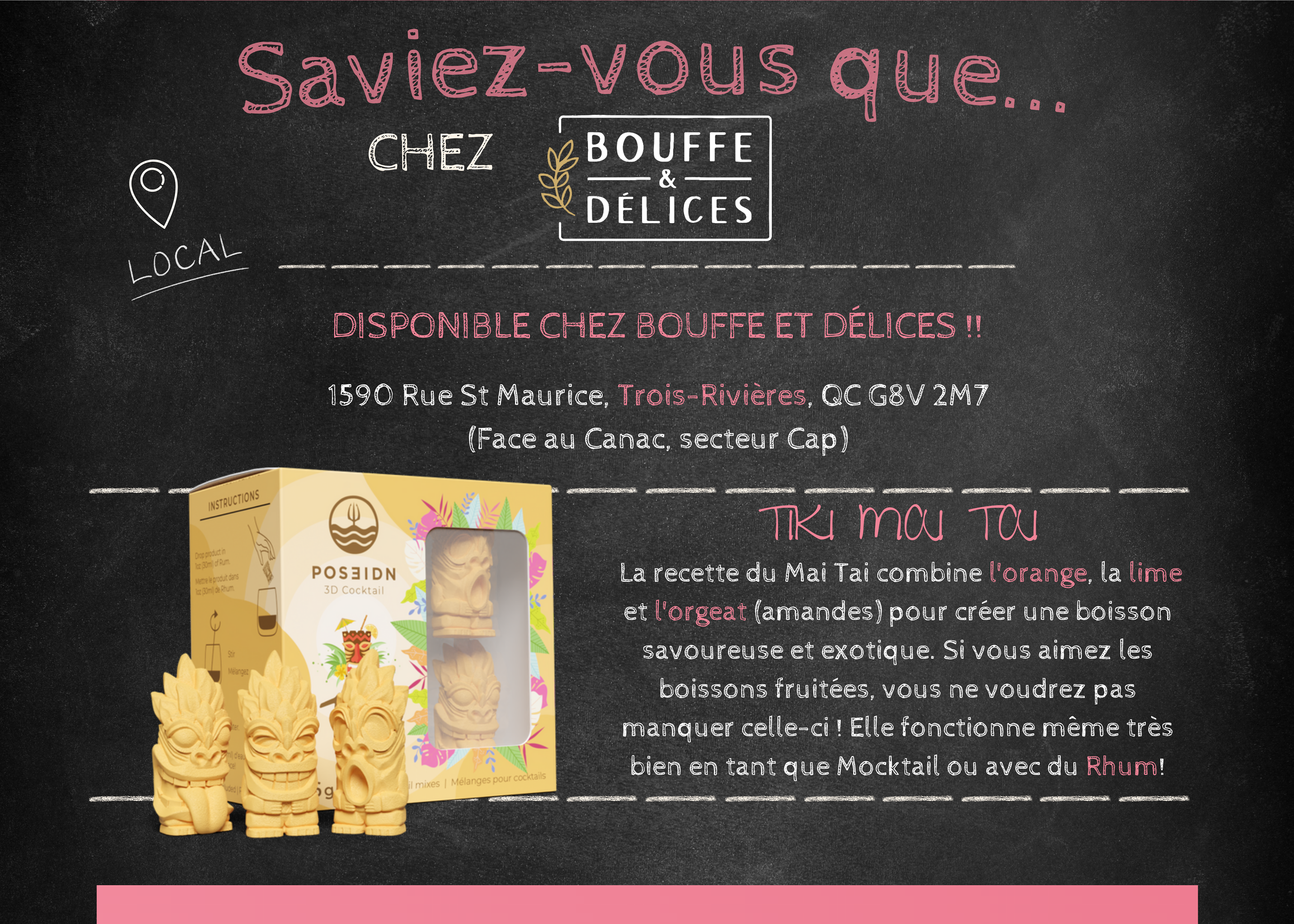 Affiche produit: bombe à cocktail Tiki Mai Tai aux notes d’orange et de lime.