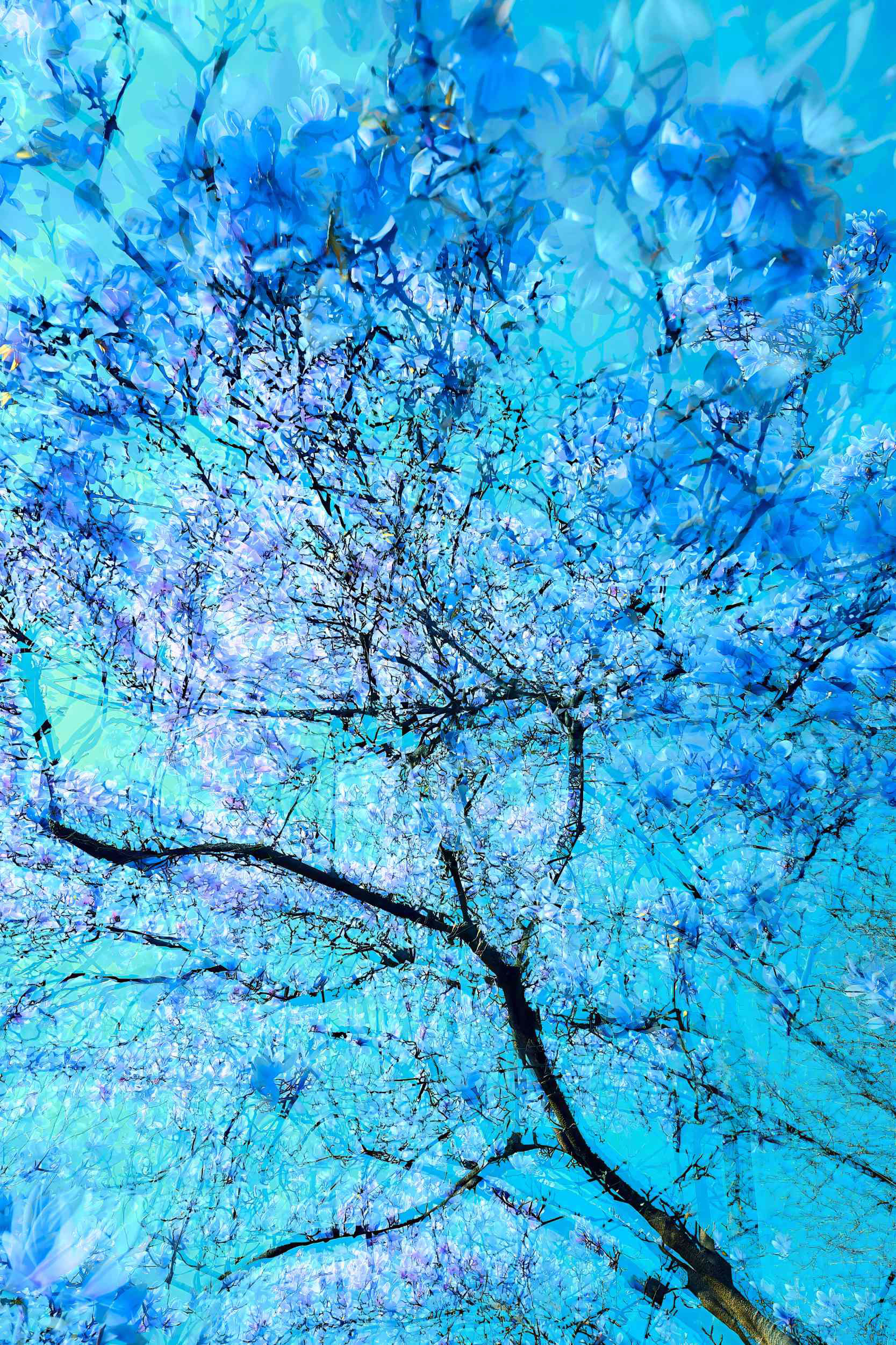 Abstract forest wall art featuring a moody, blurred composition with dynamic movement of tree trunks and soft light