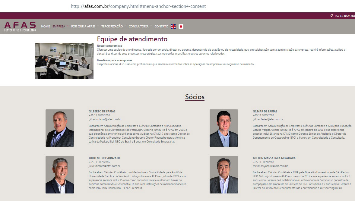 Site AFAS - retratos de integrantes da equipe